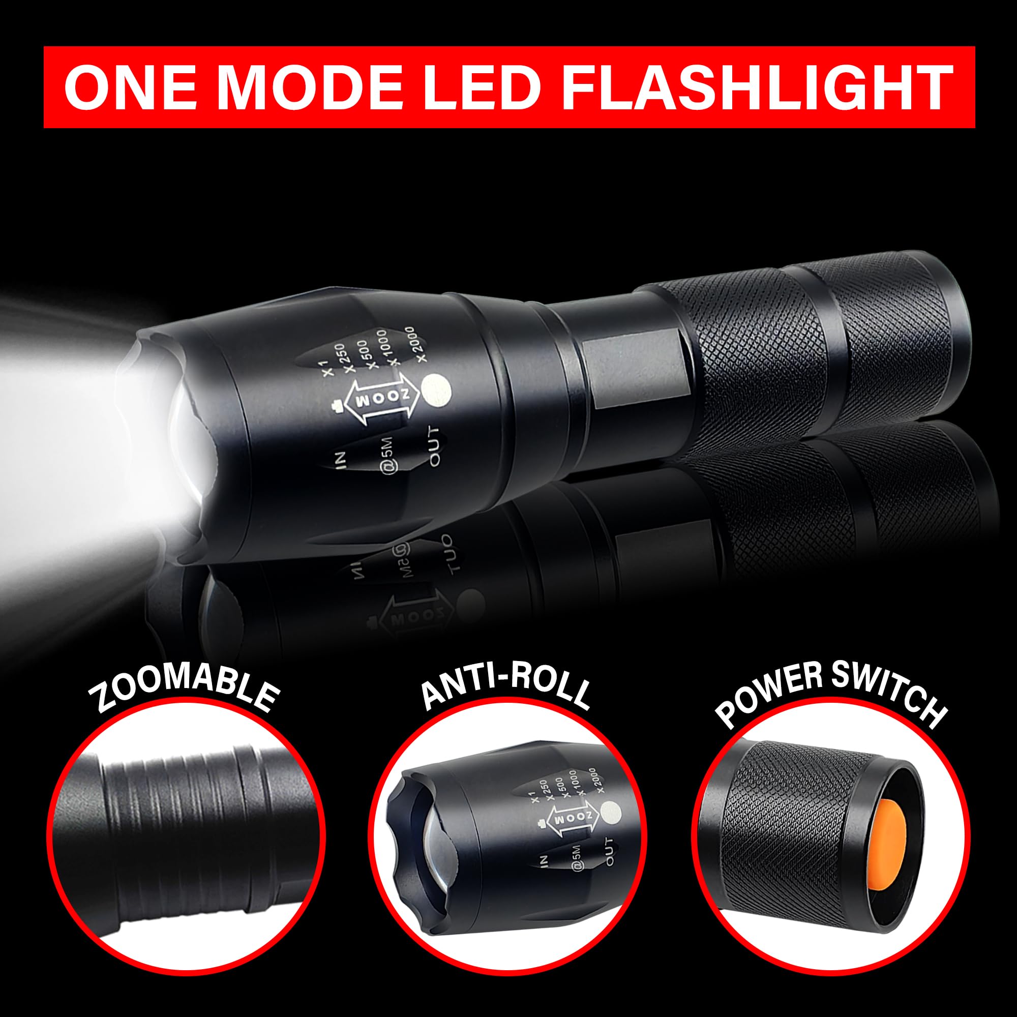 Gaigaimall Military Grade Tactical Led Flashlight High Lumen Single Mode Portable Zoomable Torch For Camping Hunting Emergency