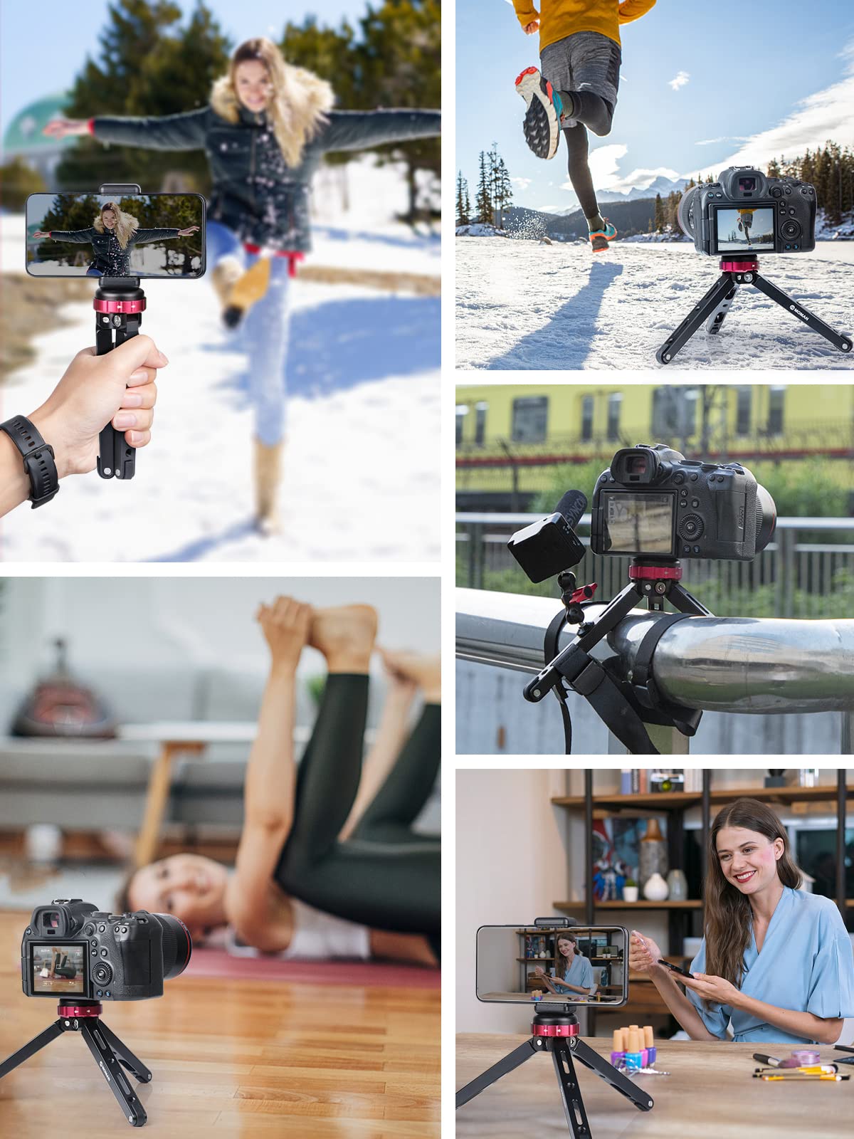 Moman Mini Camera Tripod, Tabletop Short Tripod Desktop Tr01 With 1/4 And 3/8 Screw Mount And Function Leg Cnc Aluminum Tripod For Dslr Camera/Gopro/Video/Camcorder, Max Payload Of 176 Lbs/80Kg, Red