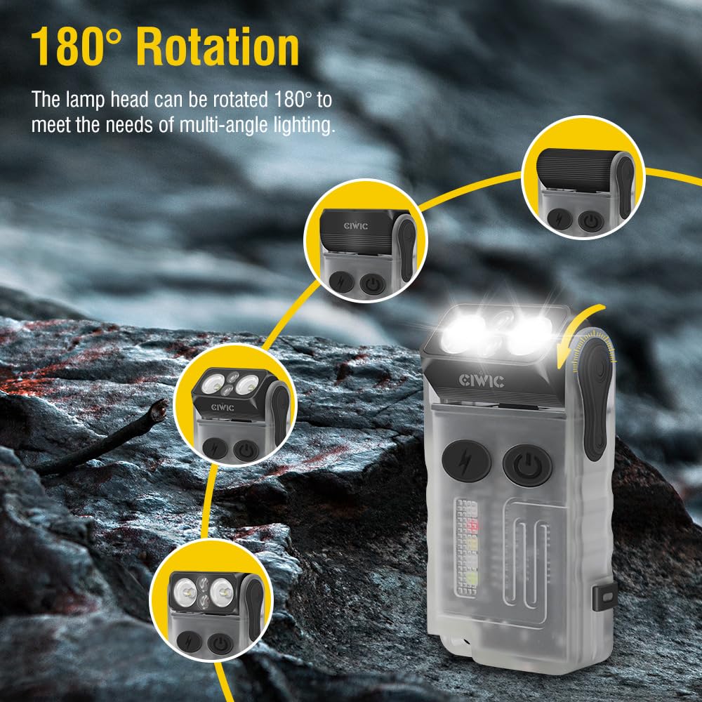 Ciwic V20 Compact Edc Flashlight, Color Cob Lamp, 1000Lm Bright Light, With Clip, Magnetic, Ip67 Waterproof, 180° Head Rotation, 14 Modes, Usb C Charging, Mini Led Pocket Keychain Light (White)