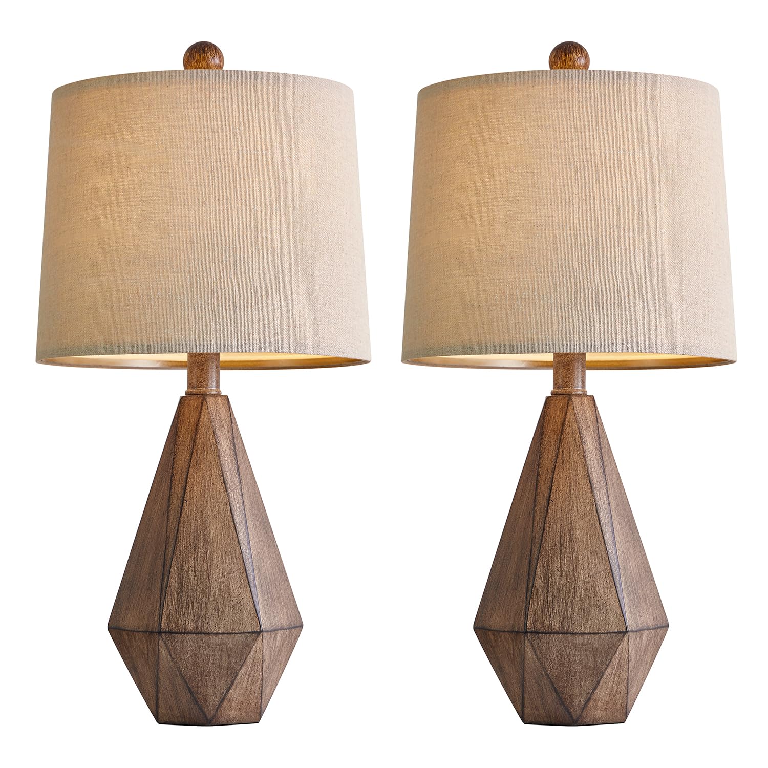 Pokat 20.25" Retro Farmhouse Table Lamp Set Of 2 - Living Room & Bedroom Rustic Linen Bedside Nightstand Lamps For Kids, Study, Office - Resin, Suitable For Small Places