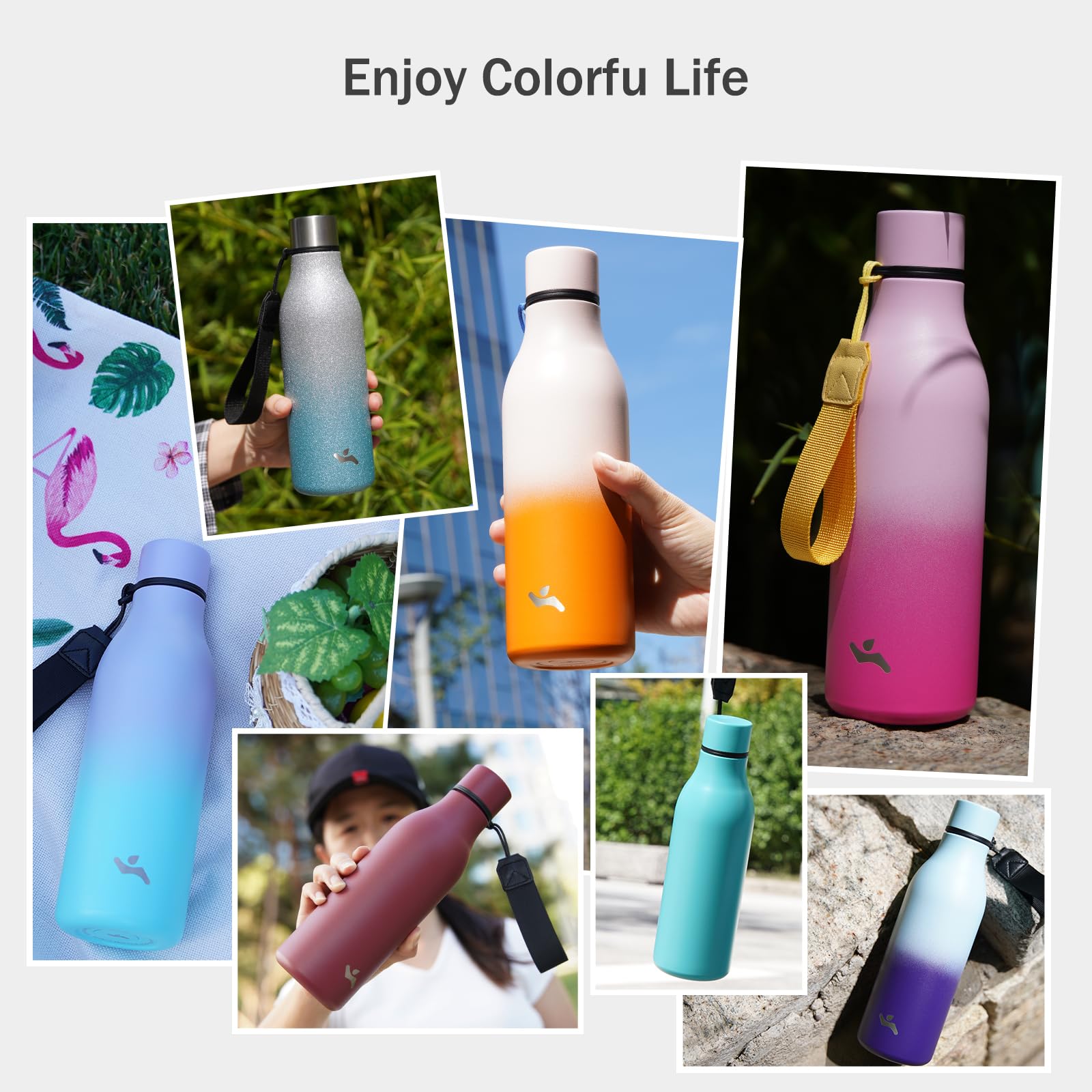 Insulated Water Bottle With Strap,25 Oz Double Wall Stainless Steel Vacuum Bottles Meta