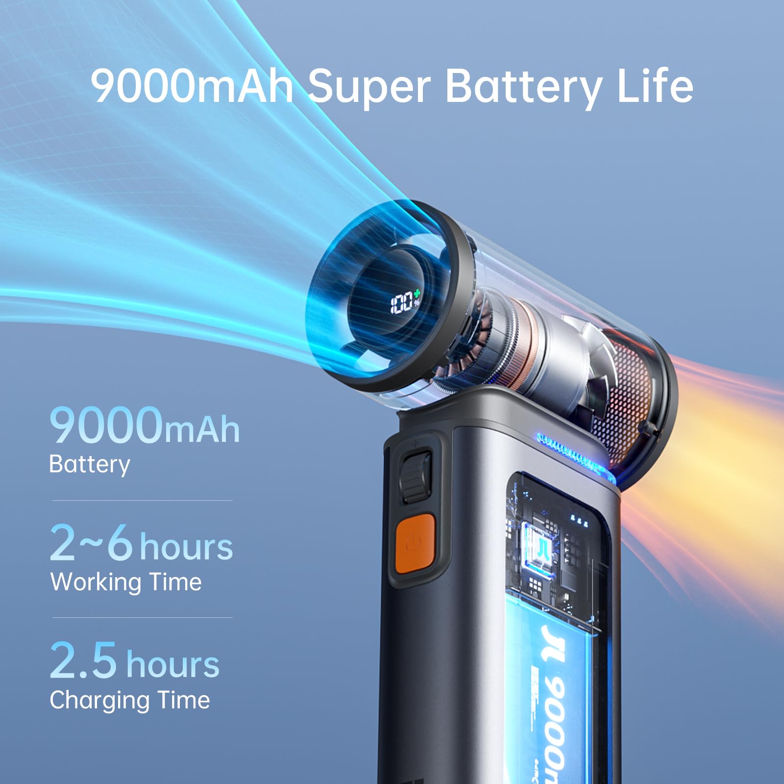 Jisulife Portable Handheld Turbo Fan, 100 Speeds Adjustable Mini Personal Fan, 9000Mah Usb