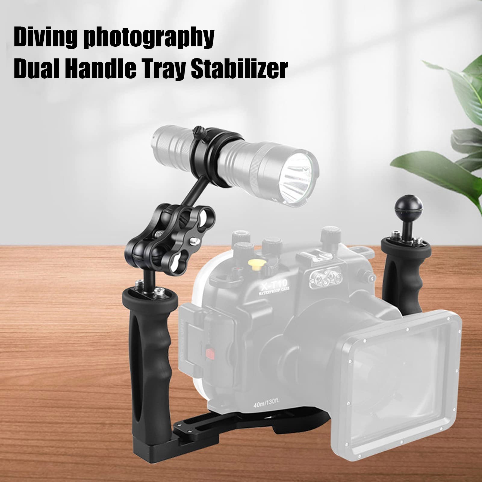 Beufee Handheld Stabilizer Tray Handle Grip, Aluminium Alloy Dual Handle Tray Stabilizer Rig Diving Underwater Camera Housing Case Tray Mount