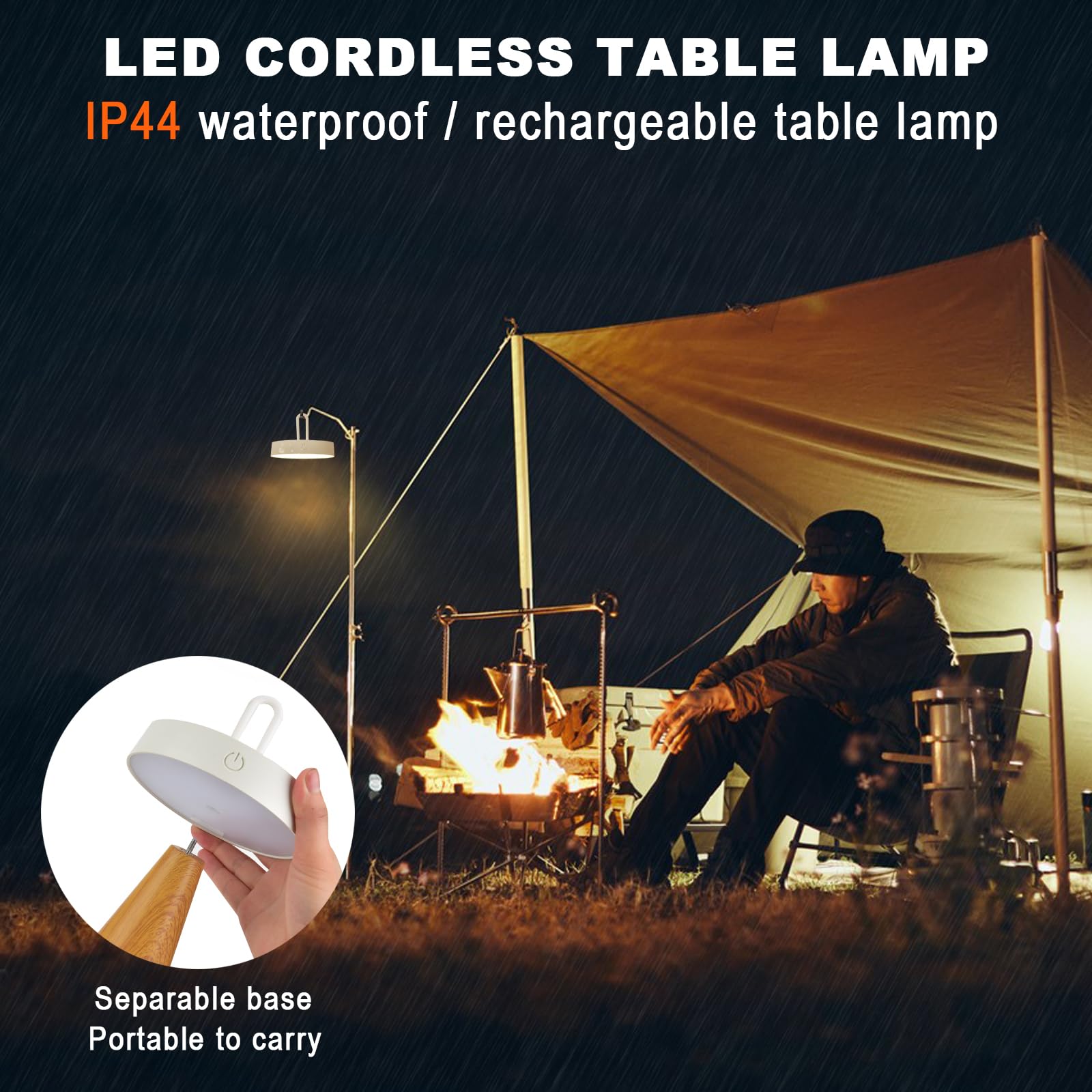 Rislg Camping Lantern Portable Led Table Lantern,Rechargeable, Touch Dimmable Modern Conical Lamp, Ip44, Eco-Friendly White