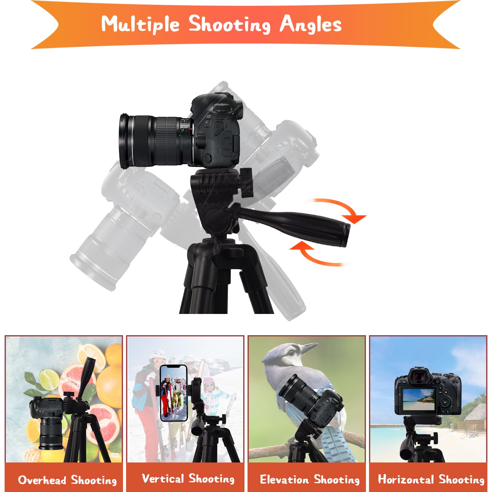 Kakotopa Camera Tripod, Cellphone Tripod, Lightweight Tripod For Smartphone With 3-Way Head, Portable Travel Tripod, Compatible With Phone/Camera/Projector/Dslr/Slr/Fill Light (Black)