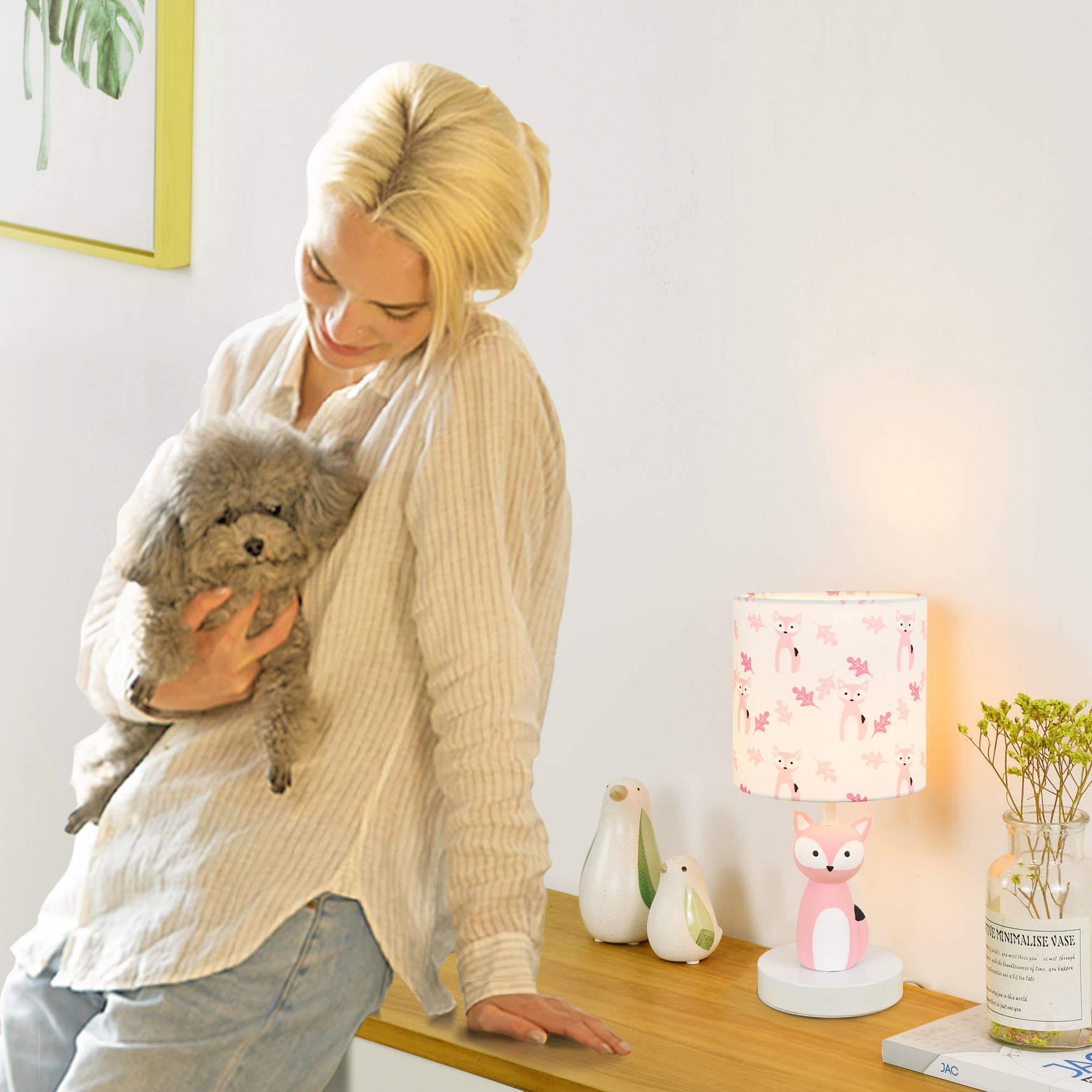 Lampwell Fox Led Table Lamp With Usb Port Dc5V,Pink Kids Table Lamp,Night Light For Kids Room,Nursery,Bedroom,Kitchen Counter,Gameroom,Φ5.91×H12.88In,Hand-Made