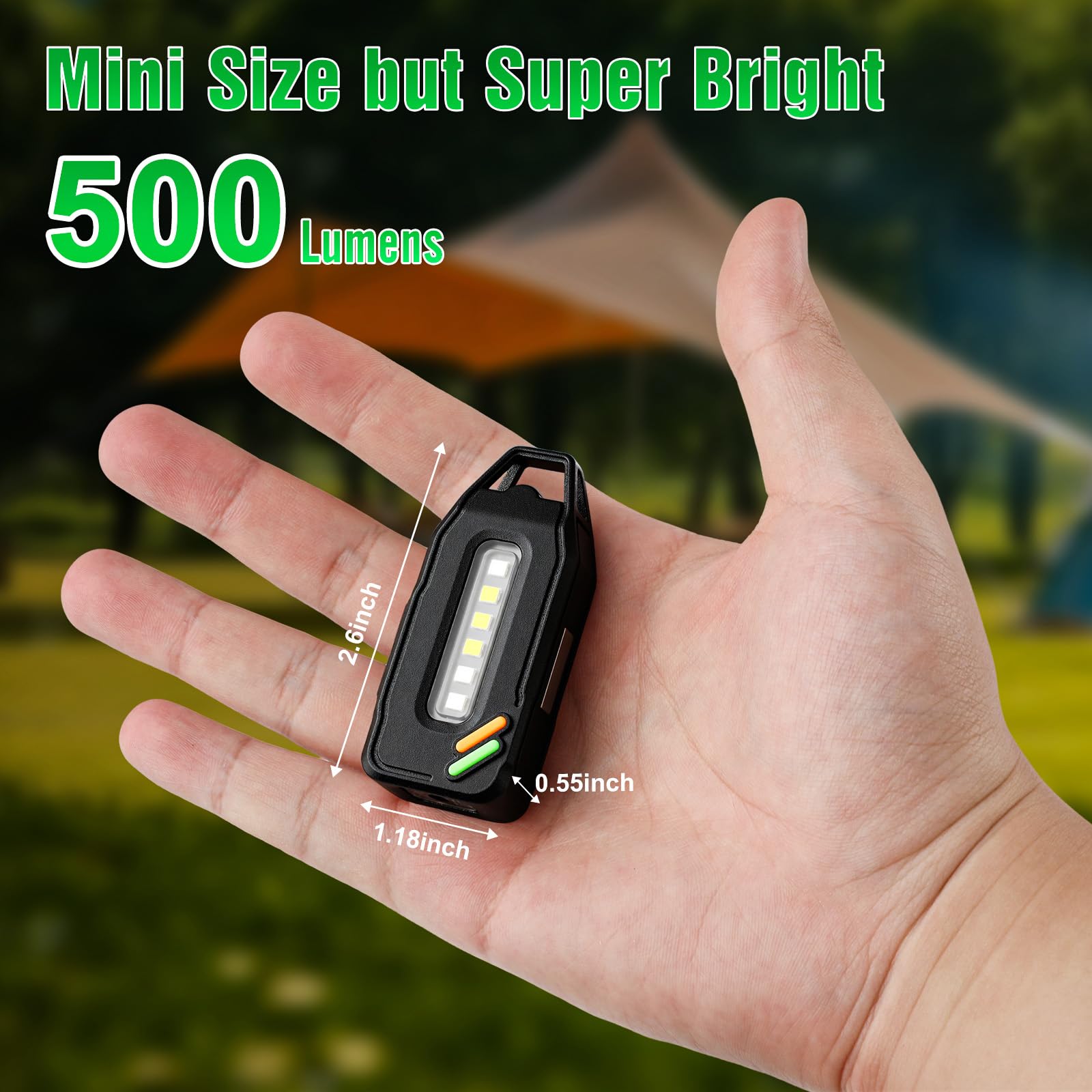 Ciwuzxs Mini Keychain Light, Edc Flashlight Clip-On Light, Rechargeable 500 Lumens 7 Lighting Modes With Led Side Lights, Magnetic Flash, For Signaling, Work, Emergency, Outdoor Use (Black)