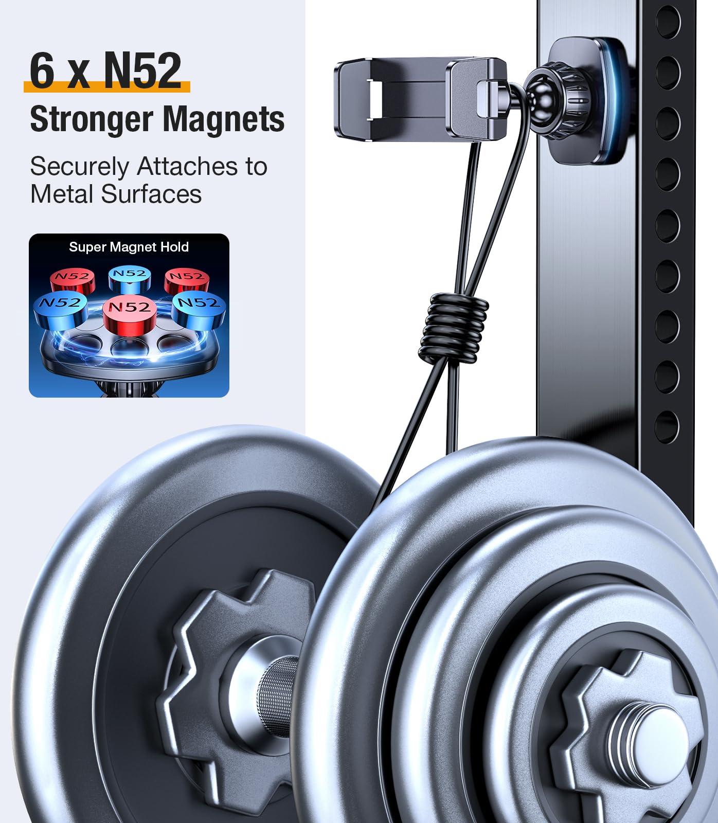 Coolpow Magnetic Phone Holder For Gym【Strong Magnets】 Gym Magnetic Phone Holder Attach To Metal Surface, Cell Phone Automobile Cradles Gym Accessories For Men Women Essentials For All Smartphones 4.7-7"