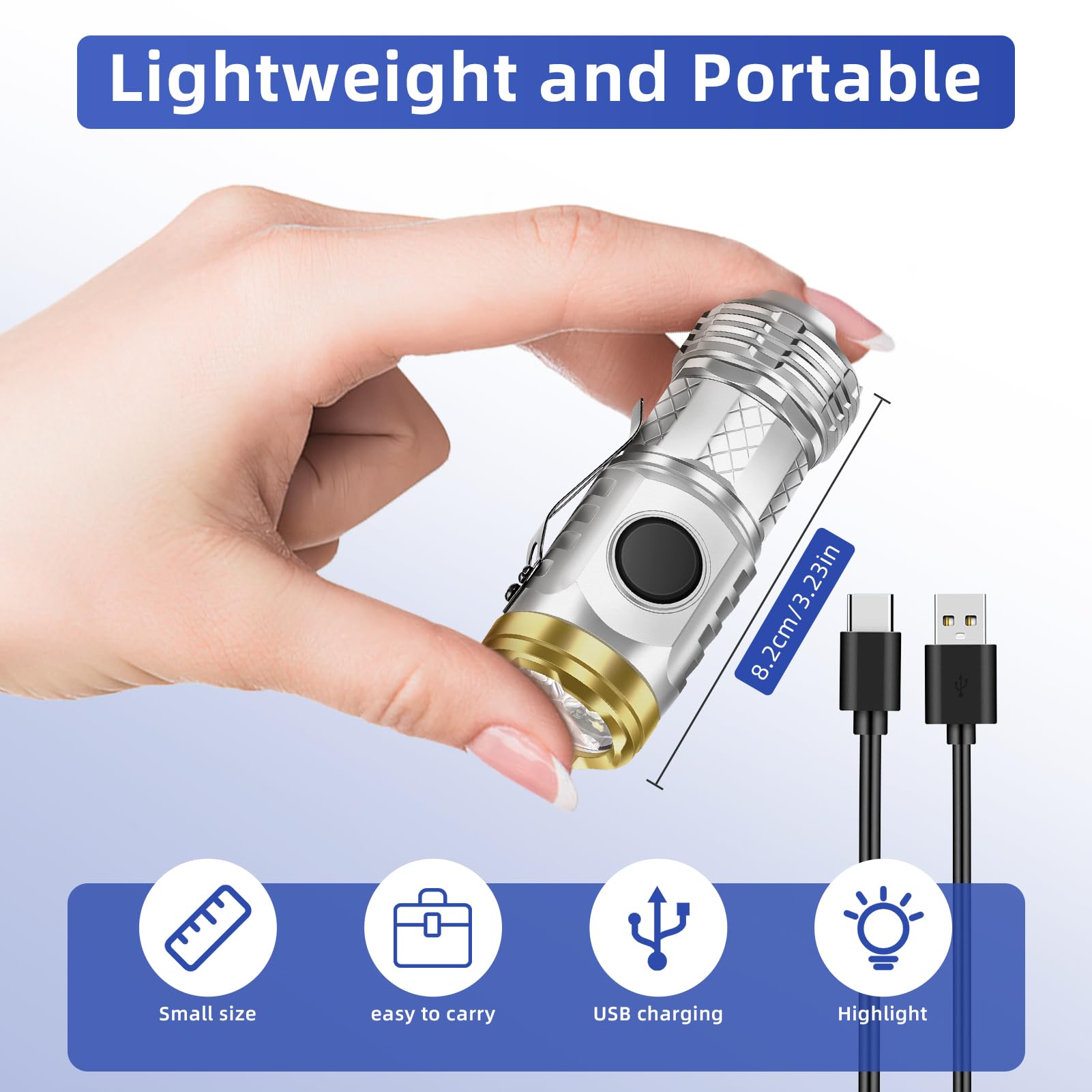 Kdqueery 2 Pcs Mini Rechargeable, Pocket Flashlight -Super Bright 5 Modes With Clip Powerful Led Portable Small For Camping Outdoor