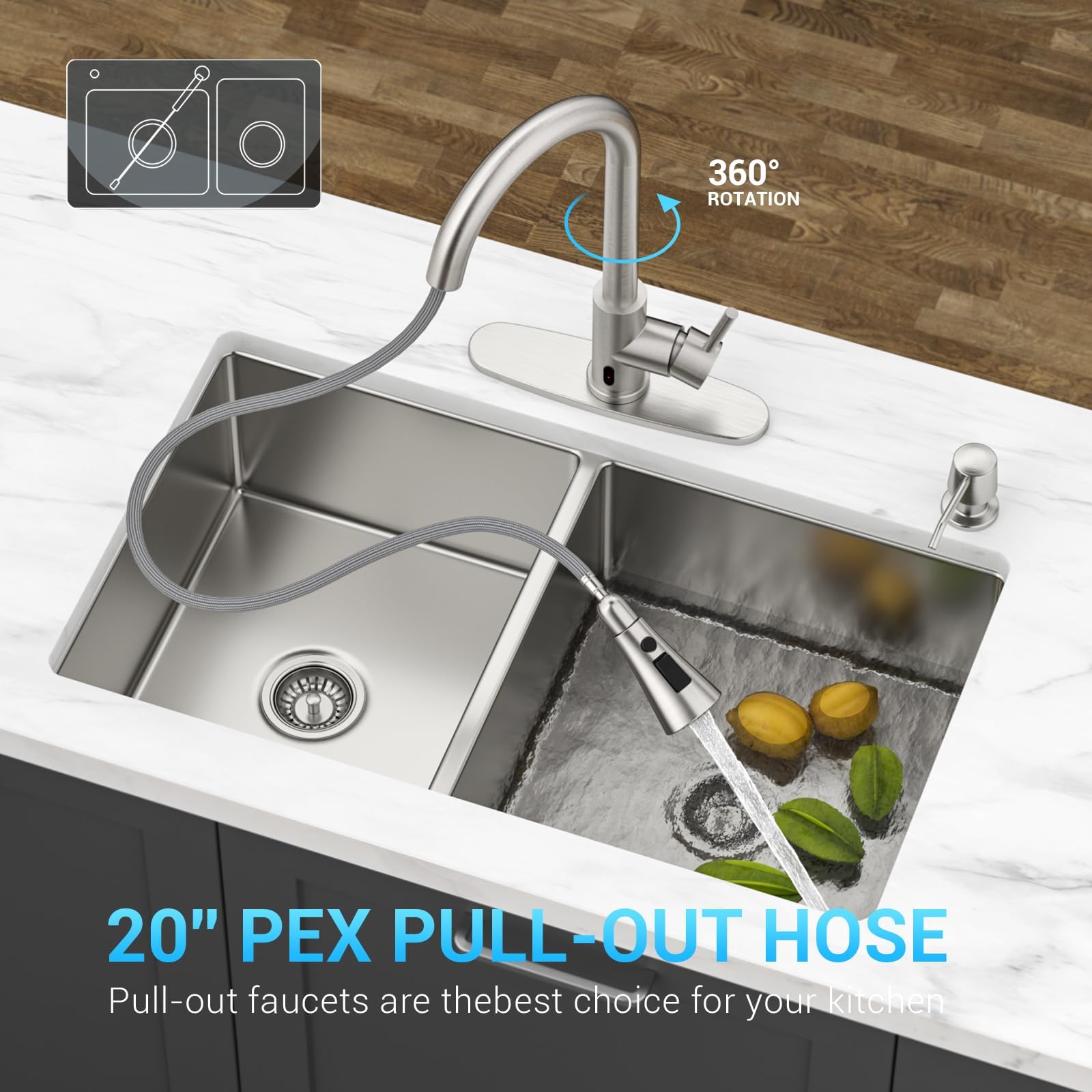 Blylund Touchless Kitchen Faucet With Pull-Down Sprayer, Kitchen Sink Faucet Brushed Nickel Faucets With Soap Dispensor, Single Handle Hands- Sensor Suitable For 1 To 4 Hole Sink, Stainless Steel