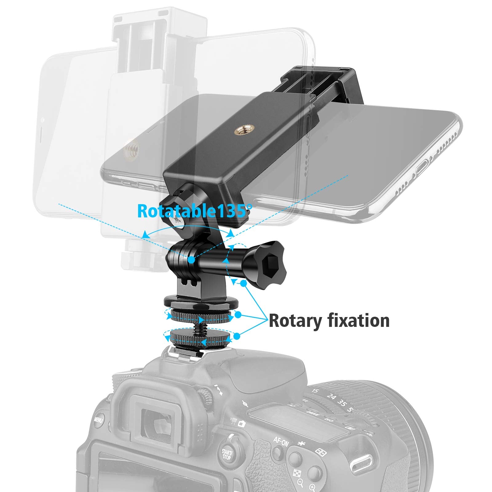 Anwenk Phone Holder Hot Shoe Mount Adapter With Cold Shoe Mount For Microphone/Flash Light Compatible With Gopro Hero Dji Osmo Action Camera Smartphone, Attach On Dslr Camera/Ring Light/Tripod