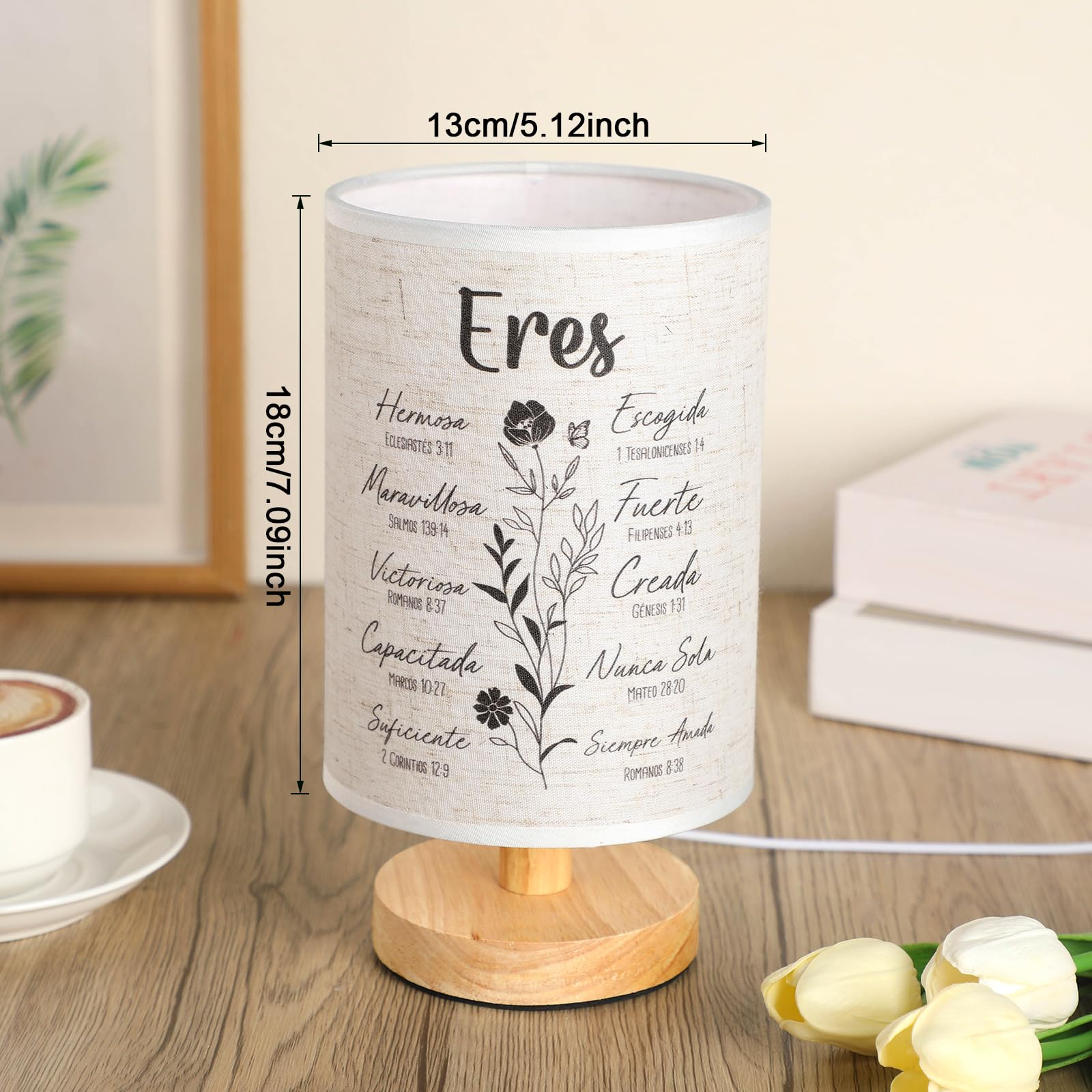 Kittmip Regalos Religiosos Table Lamp,Spanish Christian Night Light Fabric Religious Bedside Lamp With Bible Verse Inspirational Night Light Regalos Para Mujer For Friend Teacher Nurse Mother