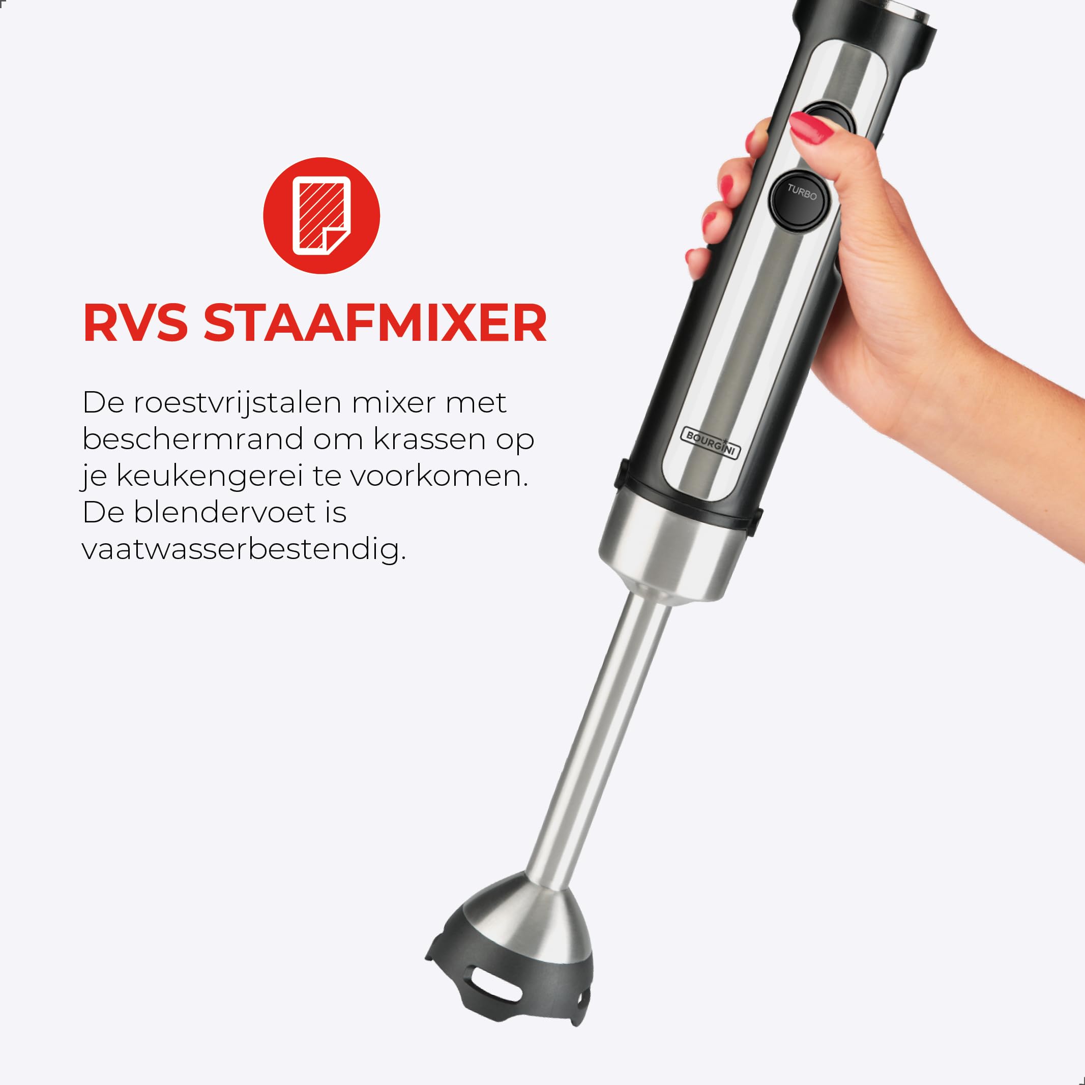Bourgini Classic Extra Powerful Hand Blender With 20 Speeds And Turbo Mode Chopper 1200 W
