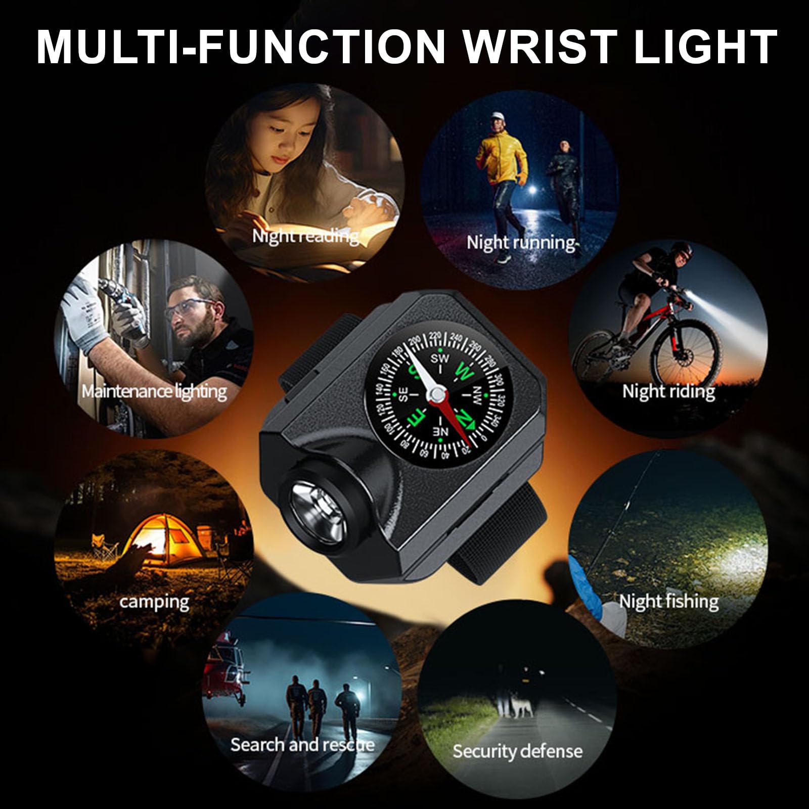 Siuyiu Running Light, 1000 Lumen Rechargeable Wrist Flashlight, Led Lights With 5 Modes, Waterproof Wristlight With Compass For Biking, Mountain Climbing, Camping, Hiking
