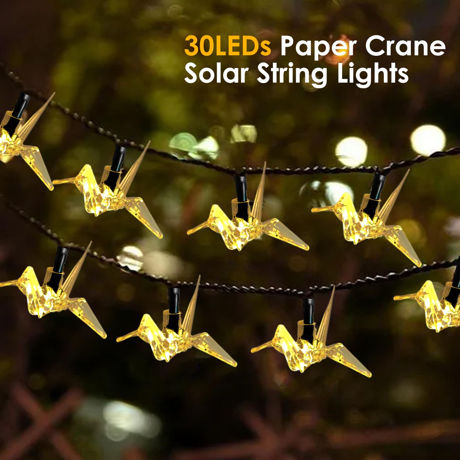 Evicyego Thousand Paper Cranes Solar Lights Outdoor,21Ft Solar String Lights With 30Led Realistic Crystal Cranes, Warmwhite Twinkle Cranes Lights For Home Garden Yard Porch Patio Christmas Party Decor