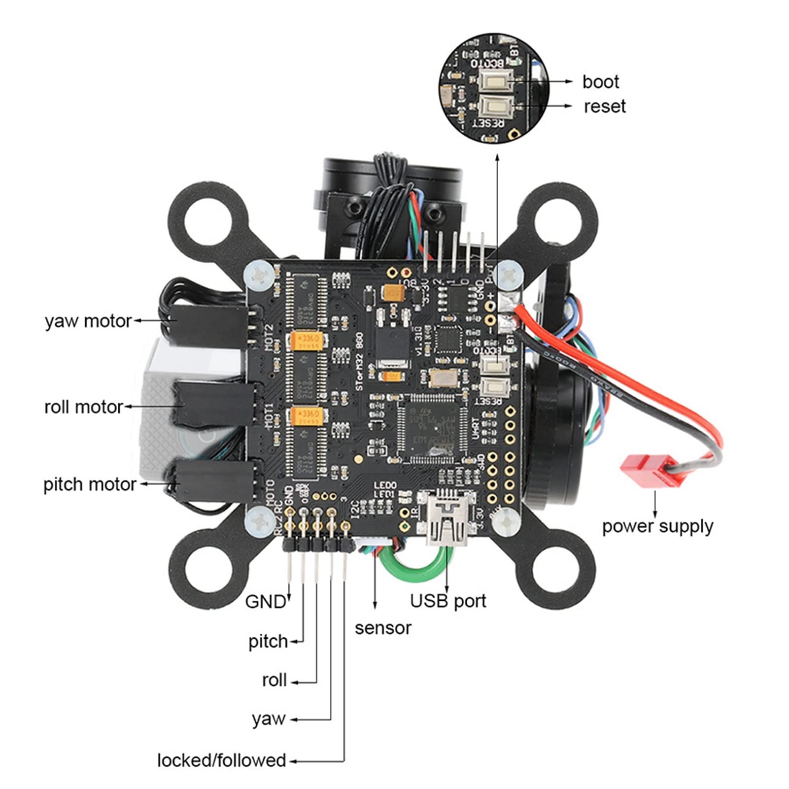 Dkntzo 3-Axis Brushless Gimbal For Storm32 Controller - Lightweight Fpv Gimbal - Plug And Play For Go-Pro Hero 3/4 - Black