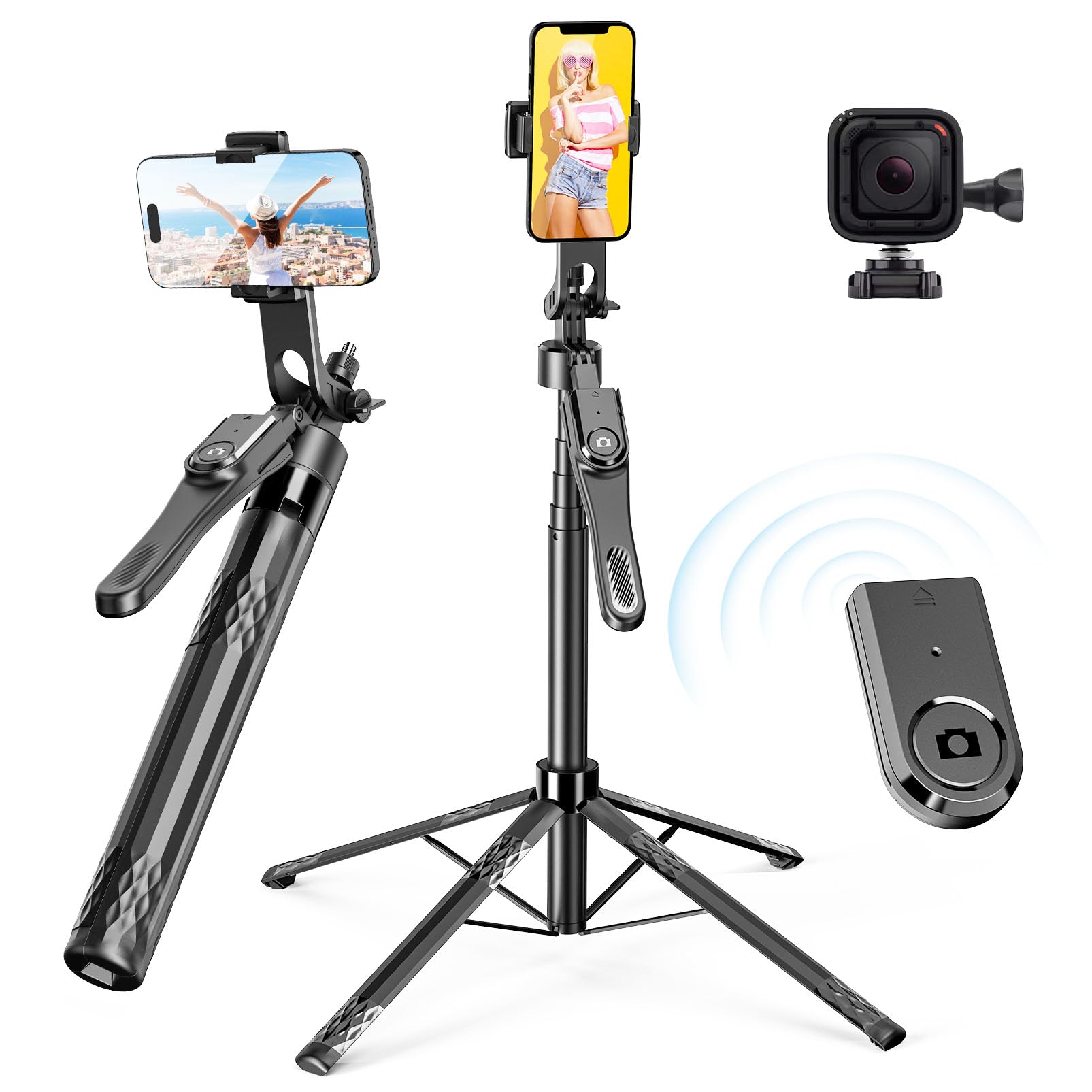 Sosirolo 72'' Cell Phone Tripod With Remote, Iphone Tripod Stand & Selfie Stick For Video Recording, [4 Legs] Travel Tripod For Gopro Cellphone Iphone/Android Pro Max