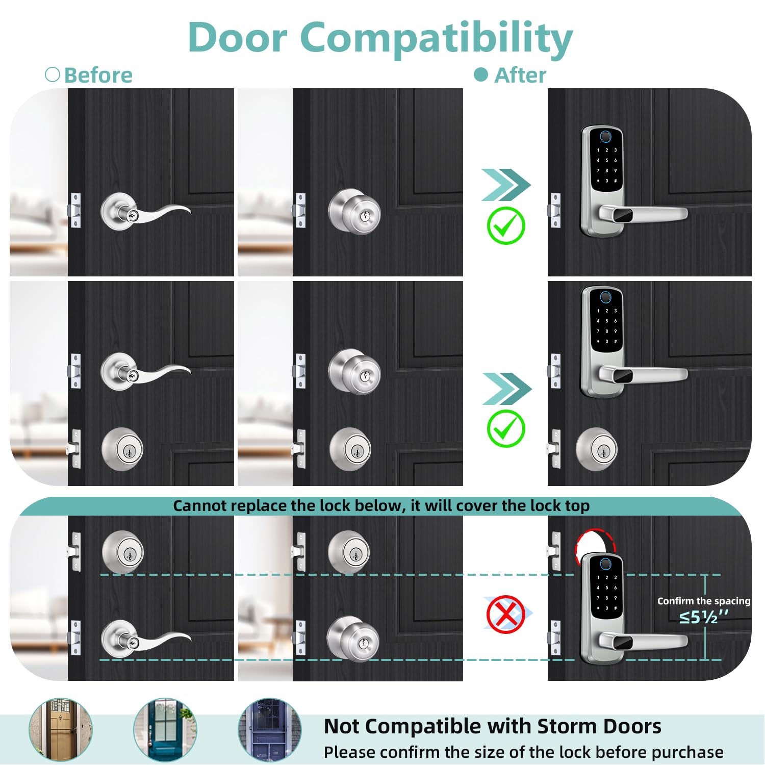 Volibel Smart Door Handle Lock,  Keypad Door-Locks With Handle, Keyless Entry Door-Lock With App Control, Smart Locks For Front Door, Electronic Door Locks, Easy Setup And Installation