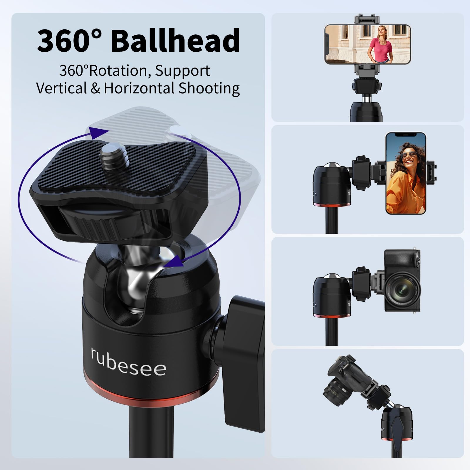 Rubesee Mini Tripod For Gopro Camera, 24.61"/62.5Cm Extendable Mini Tripod With 5 Levels Adjustment 360° Ball Head 1/4" Screw For Vlog Handle Grip Desktop Gopro Dji Osmo Action Camera