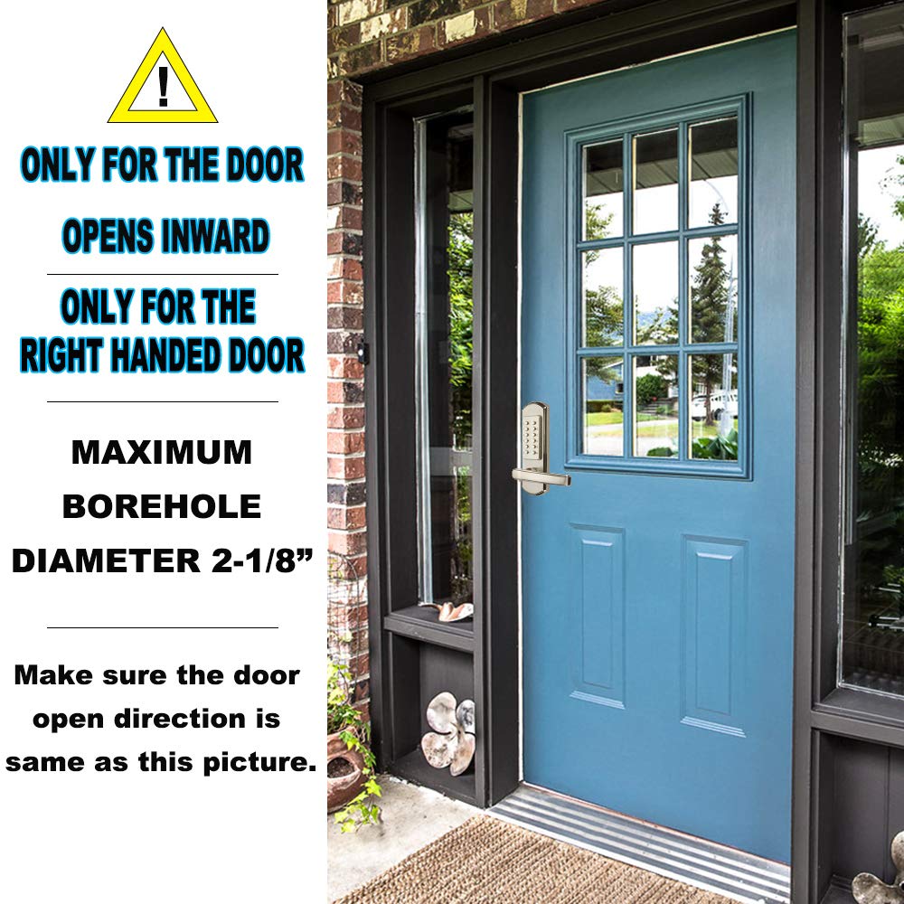 Megaflint Keyless Mechanical Combination Door Lock Digital Code Keypad Security Entry Door Stainless Steel 304 Not Deadbolt (Only For The Left Handed Door Opens Inward) … (Right Handle)