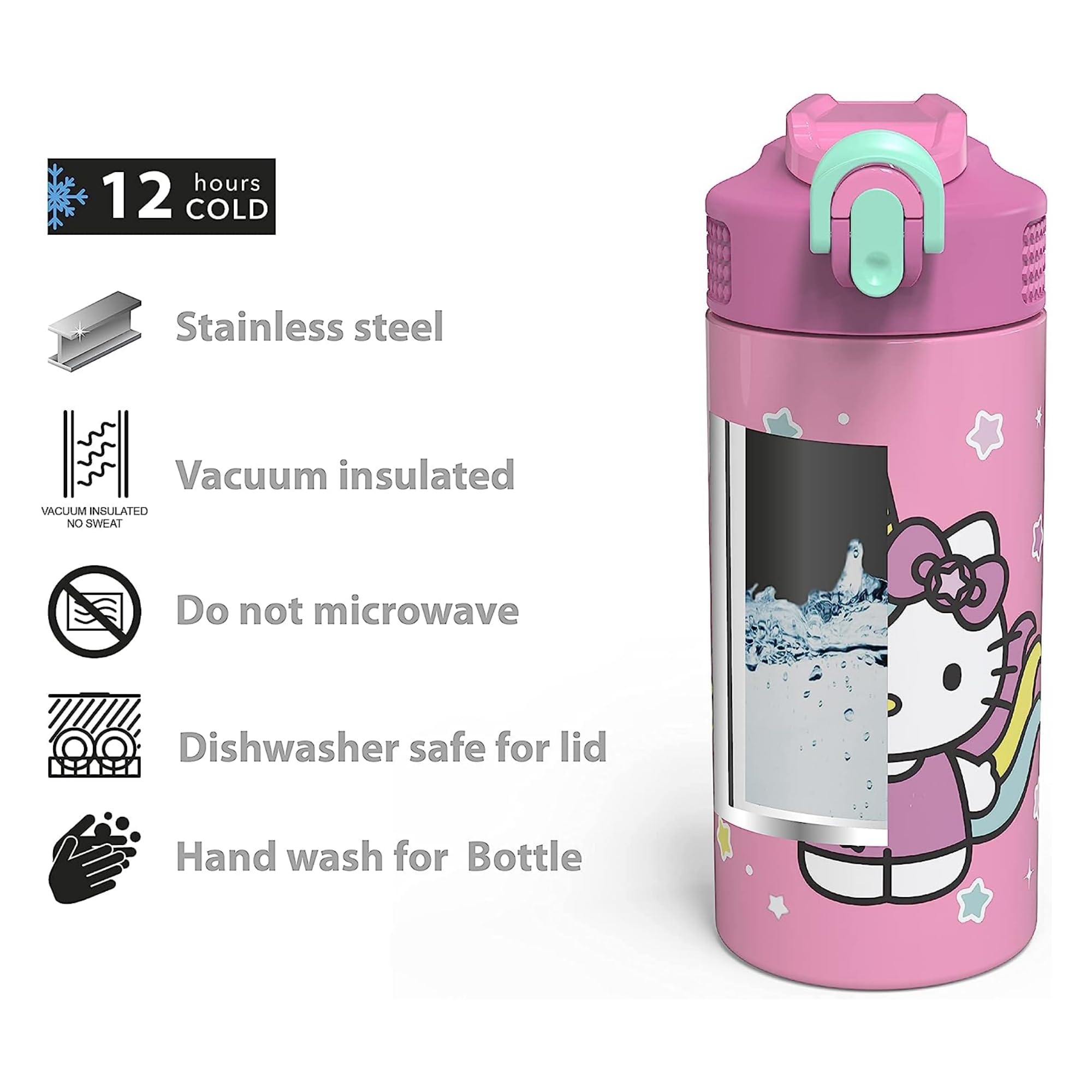 Zak Hello Kitty - Stainless Steel Vacuum Insulated Water Bottle - Pack Of 2 - 14 Oz - Durable