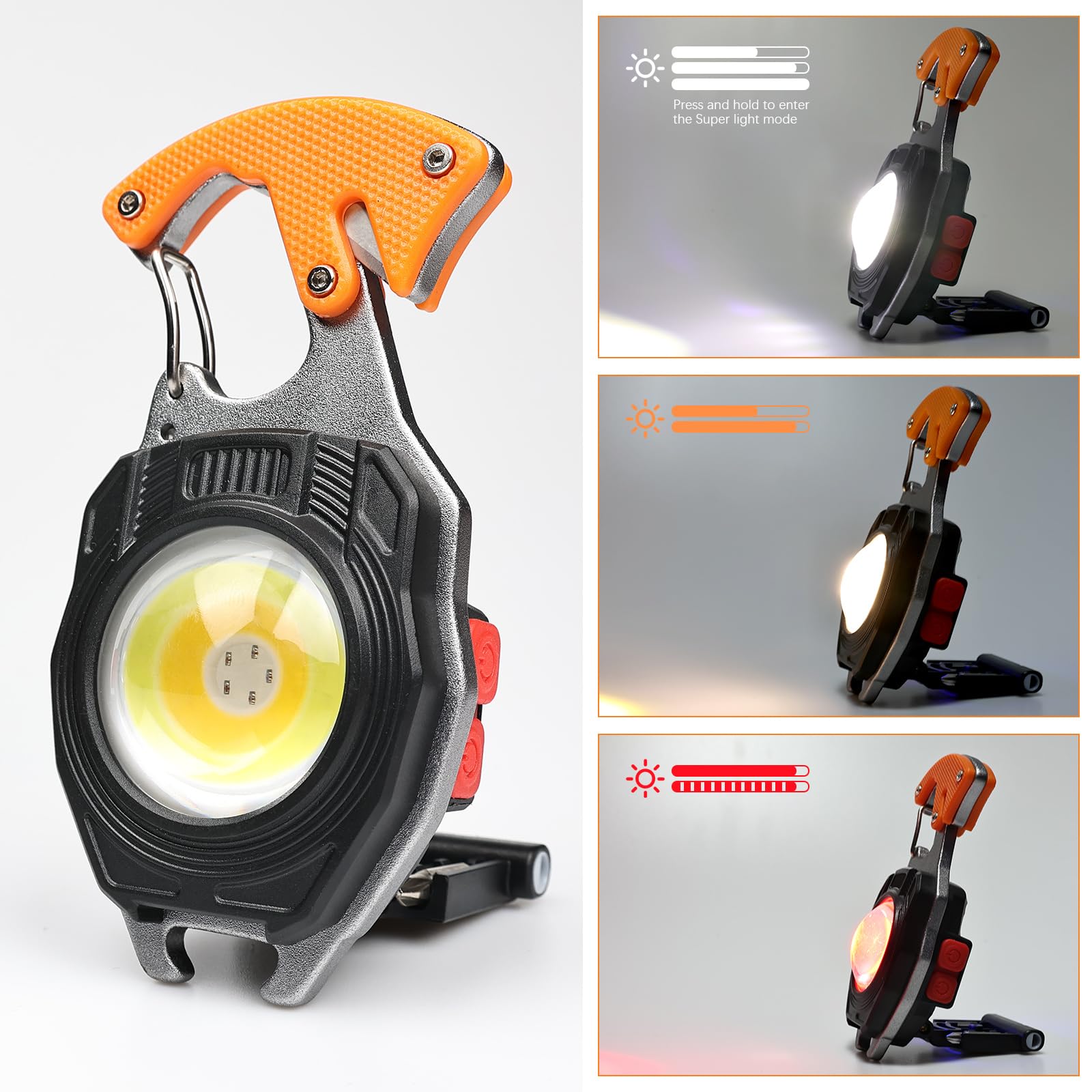Makdak Keychain Flashlight - 2Pc Arabiner Flashlight Tool Cob Keychain Work Light 7 Light Modes 1600Lumen Flashlights For Emergencies Small Led Flashlight Usb Light Work Light Orange And Blue