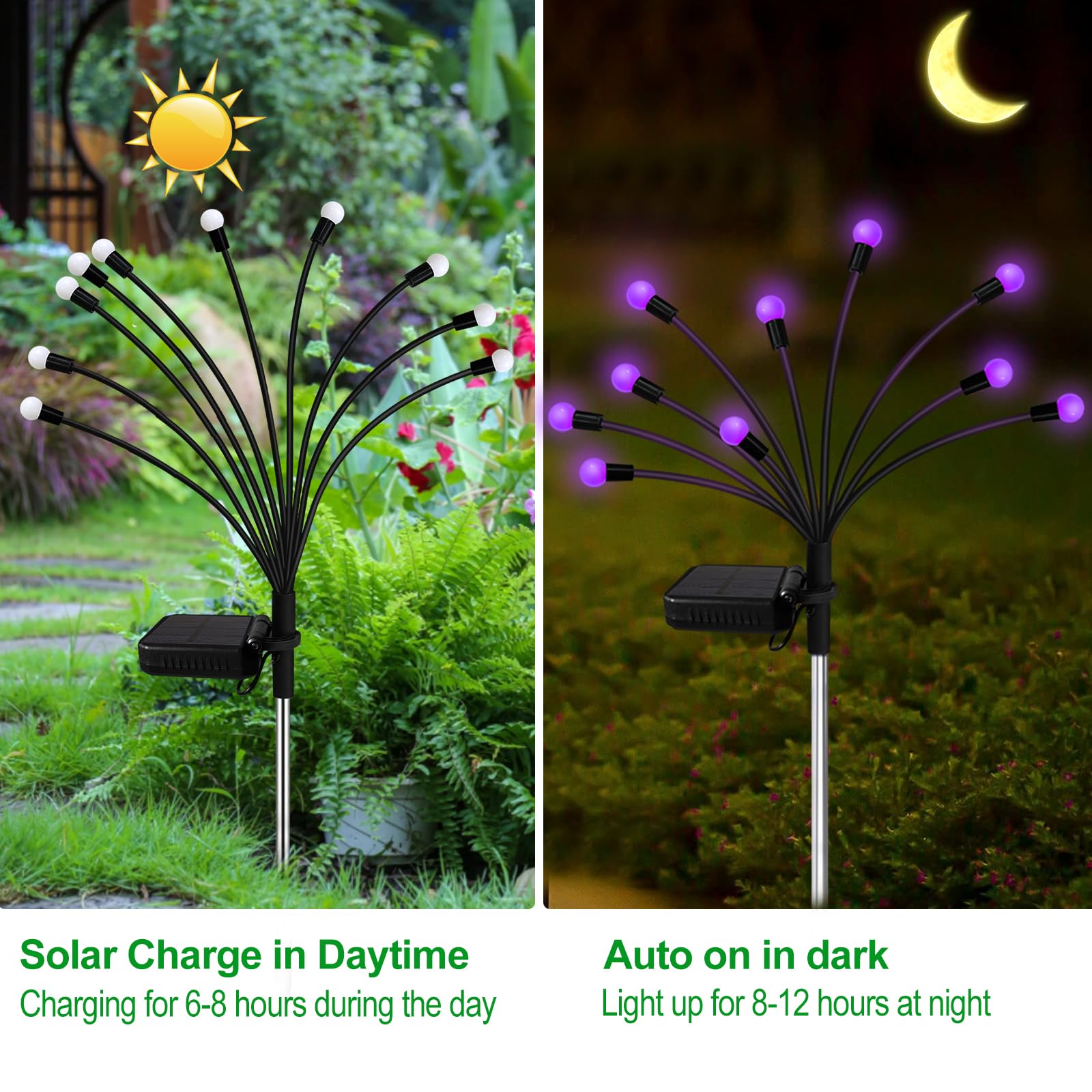 Kohlrabi 6 Pack 60 Led Solar Firefly Lights,4 Pack Warm White+2 Pack Purple