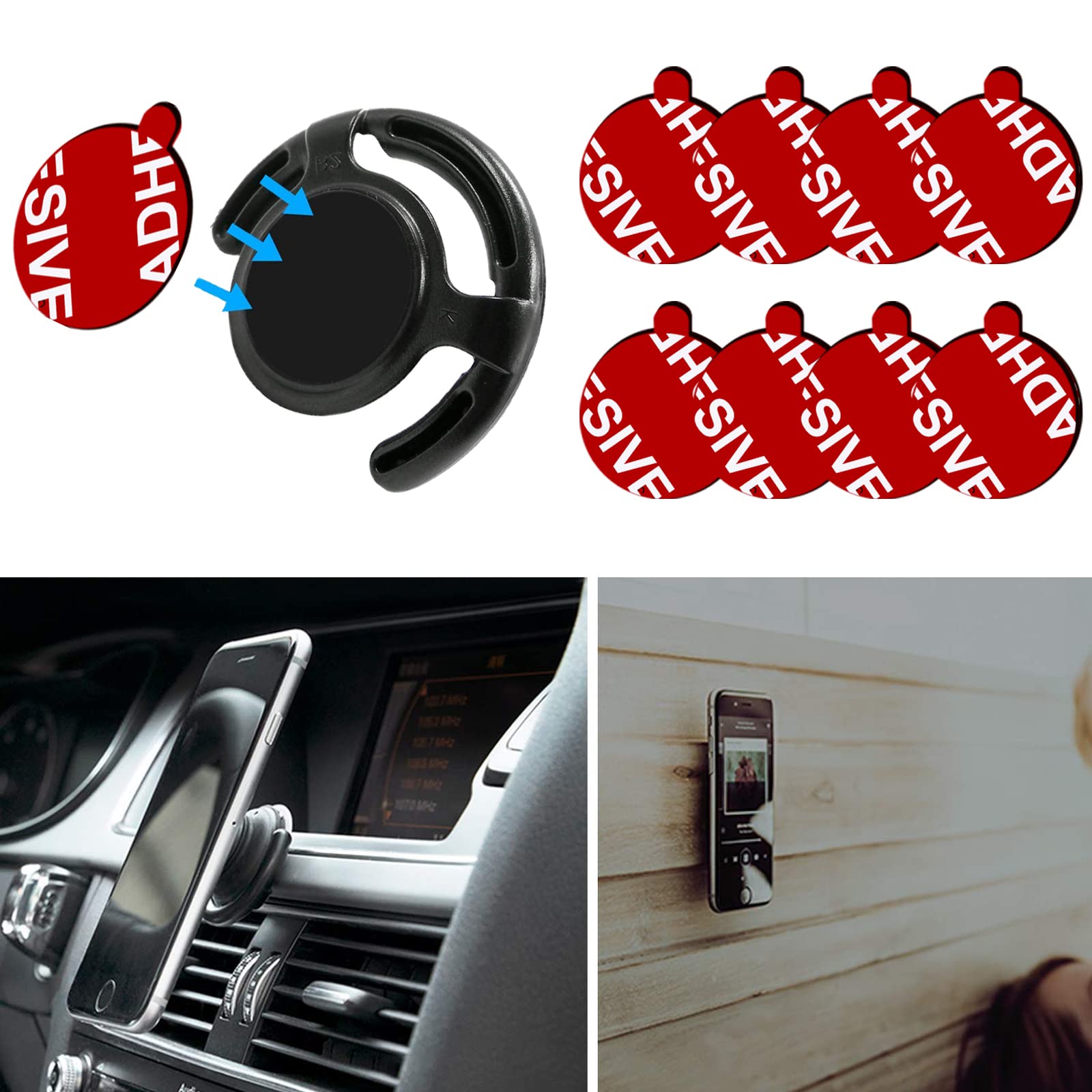 Pkyaa 8 Pack Sticky Adhesive Compatible With Socket Mount Base, Double-Sided Replacement Tape For Car Magnetic Phone Holder, 4 Pack Sticker Pads For Collapsible Grip & Stand Base