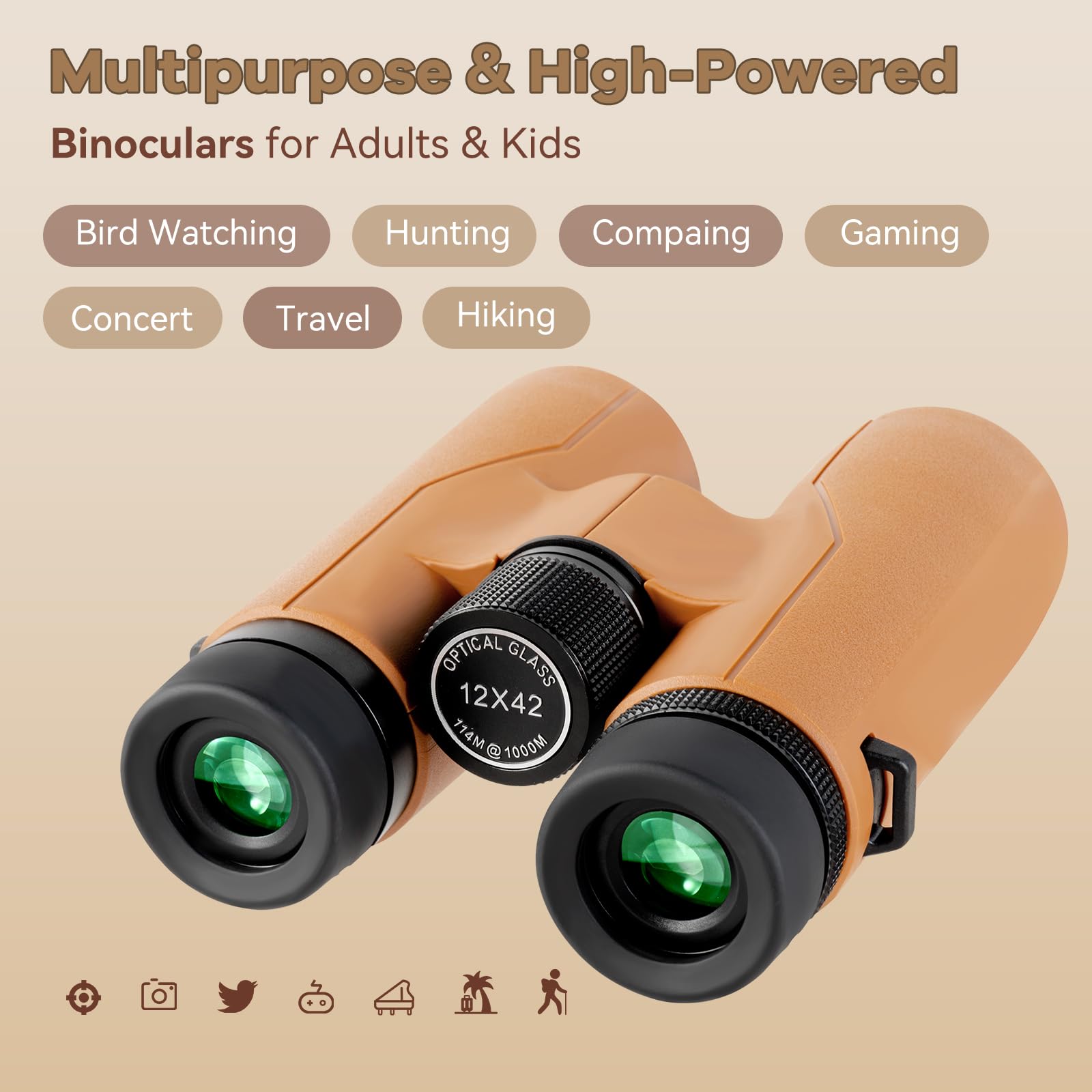Koddon 12X42 Binoculars For Adults - High Powered With Low Light Vision For Bird Watching, Cruise Ship, Hunting, Outdoor Travel And Sports - Easy Focus