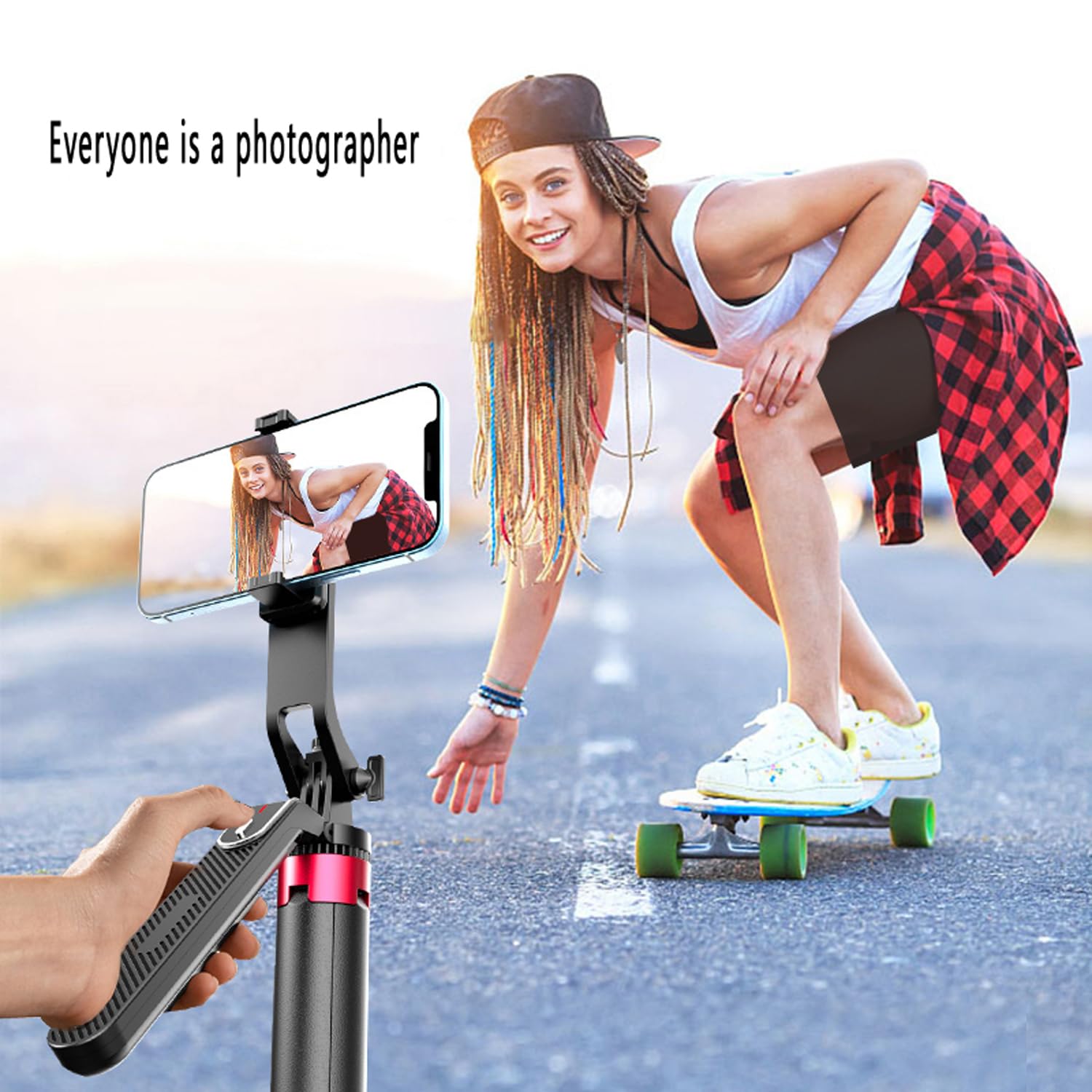 Peujteo 72", Selfie Stick Tripod, All-In-1 Celly Phone Stand,With Remote,Handheld Gimbal,For Video Recording,Take Photos,Travel,Vlogging, Live Streaming,Extendable For Iphone/Android (Aluminum)
