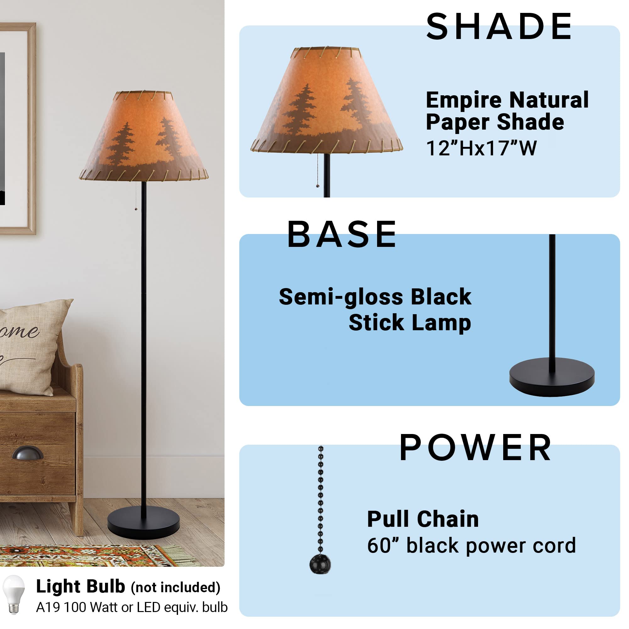 Catalina Lighting 19910-000 Rustic Cabin Lodge Floor Lamp, Standing Lamp, Living Room Light For Cabin Or Home, Led Bulb Not Included, 58", Brown Print