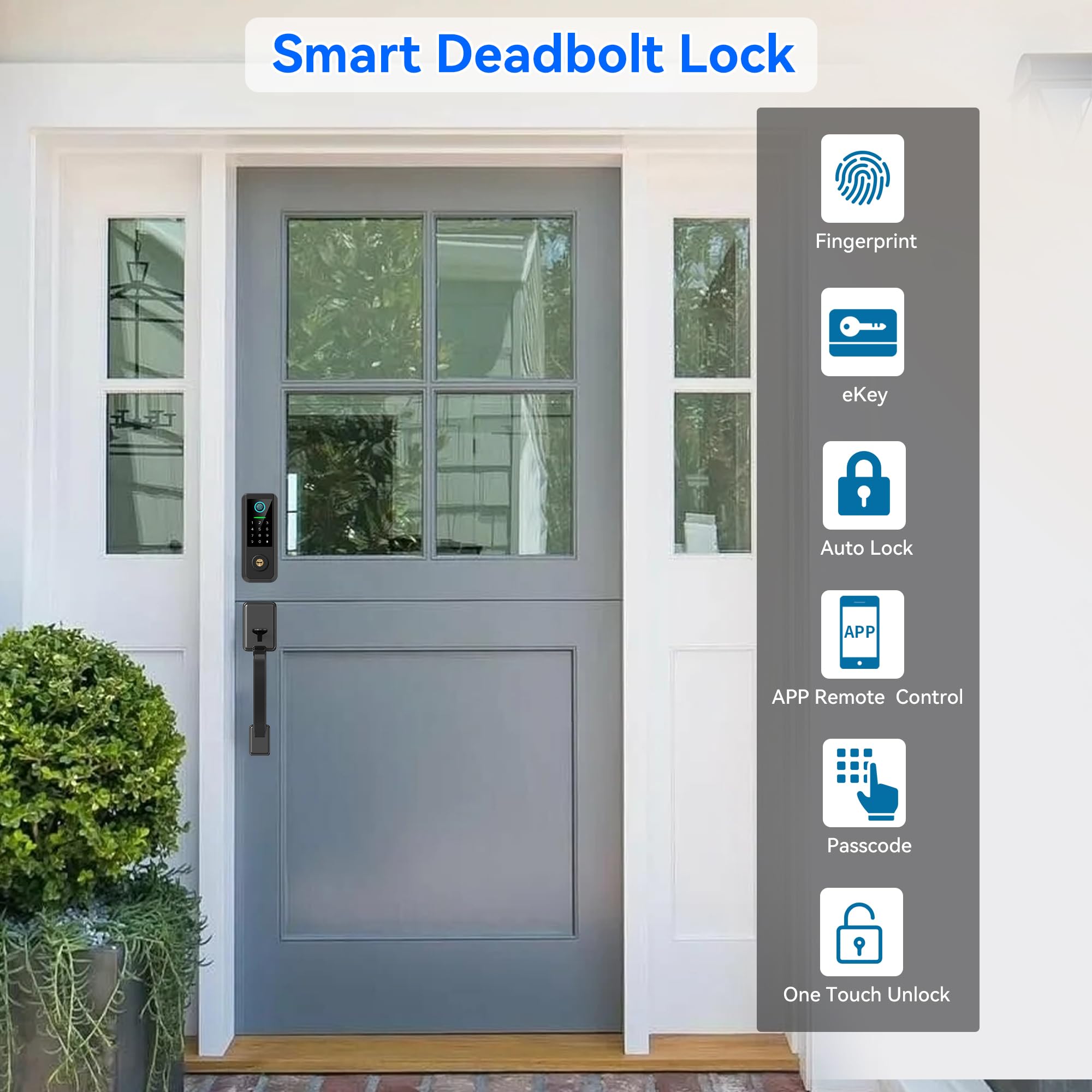 Yosimika Smart Keyless Entry Door Lock With Handle – Bluetooth Front Door Deadbolt With Fingerprint, App & Keypad Control, Alexa Compatible, Matte Black