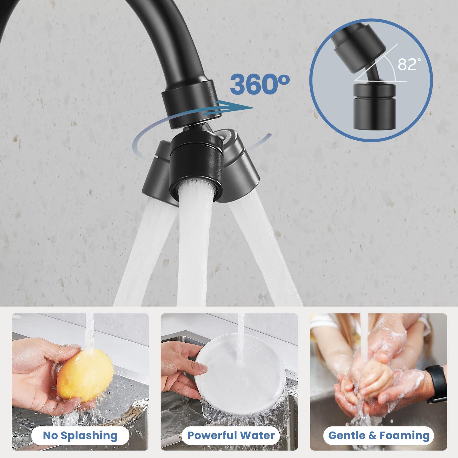 Airuida Wall Mount Kitchen Sink Faucet Wall Mounted Kitchen Faucets 8 Inch Center Double Handles 360 Degree Swivel Spout Restaurant Utility Laundry Commercial Mixer Tap Matte Black