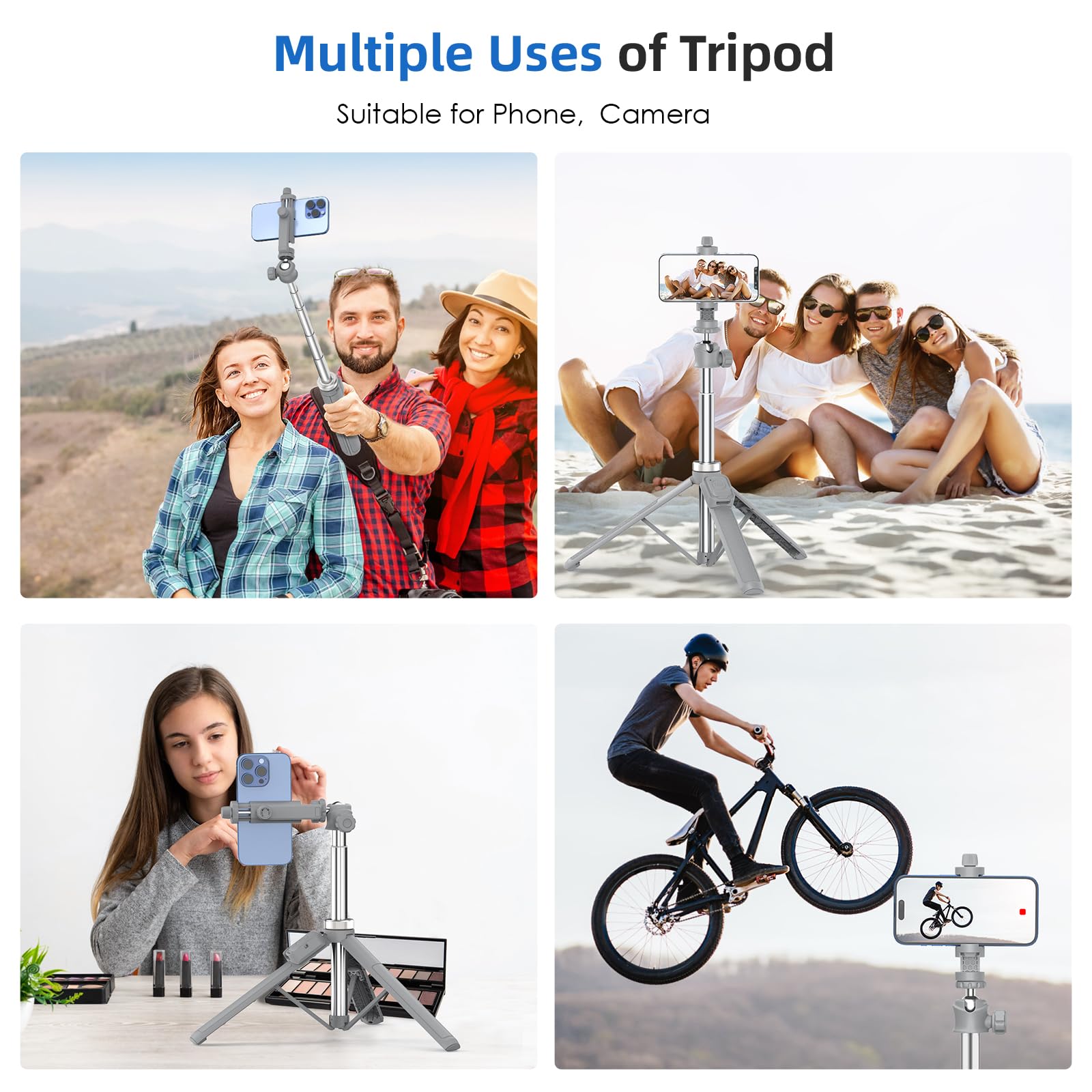 Miiasi Extendable Tripod For Iphone With Remote, 360° Ball Head Cell Phone Tripod For Video Recording, Iphone 14/13/12 Pro Max/Android/Gopro, 62In