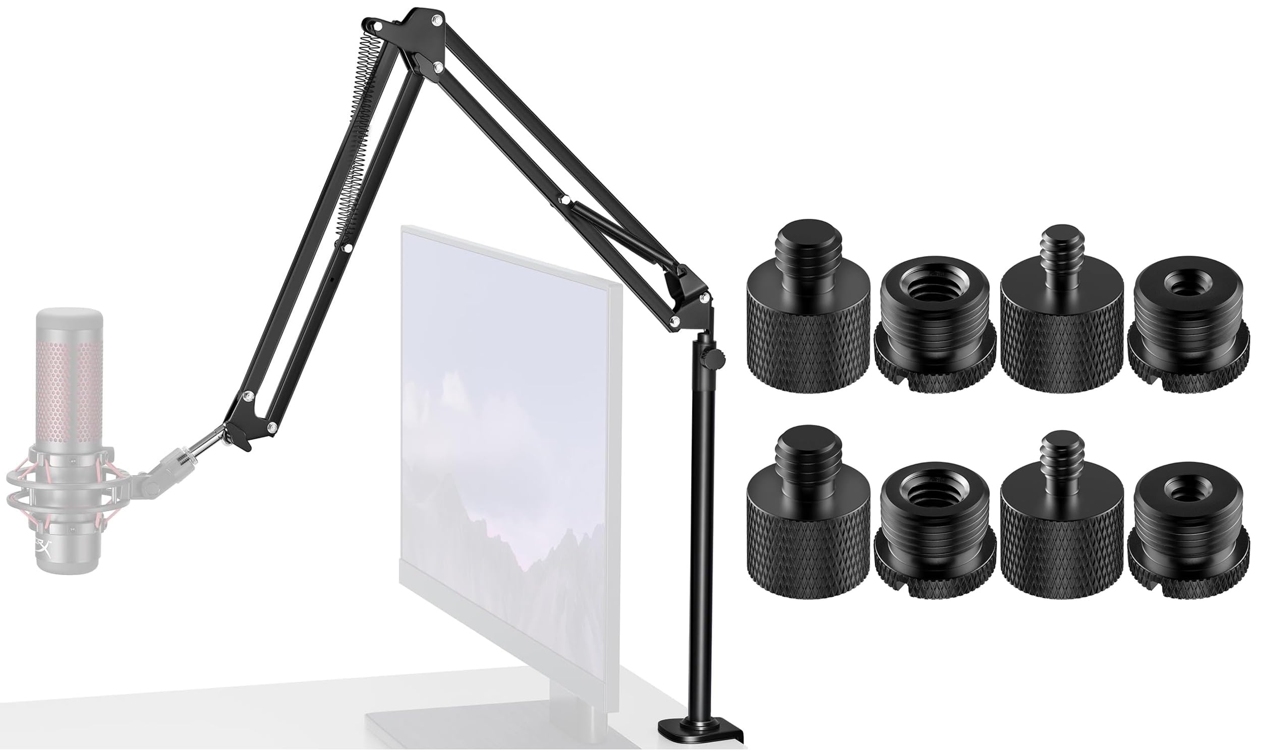 Innogear Overhead Mic Boom Arm Stand & 8 Pieces Mic Stand Adapter For Microphone Stand Boom Arm Mic Clip Shock Mount Camera Tripod Webcam