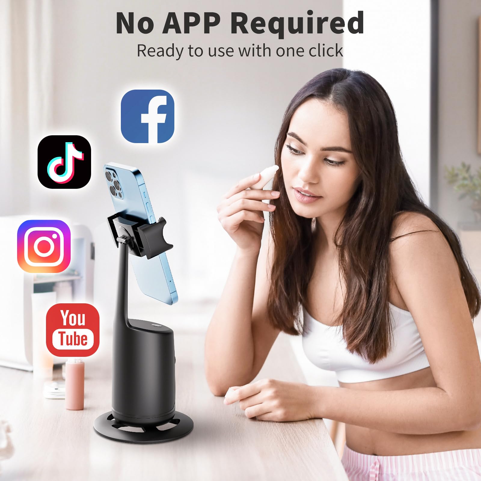 Haliita Auto Face Tracking Tripod, 360° Rotation Auto Tracking Phone Holder, No App, Phone Camera Mount With Remote And Gesture Control, Rechargeable Smart Shooting Holder For Video Recording (With Carry Bag)