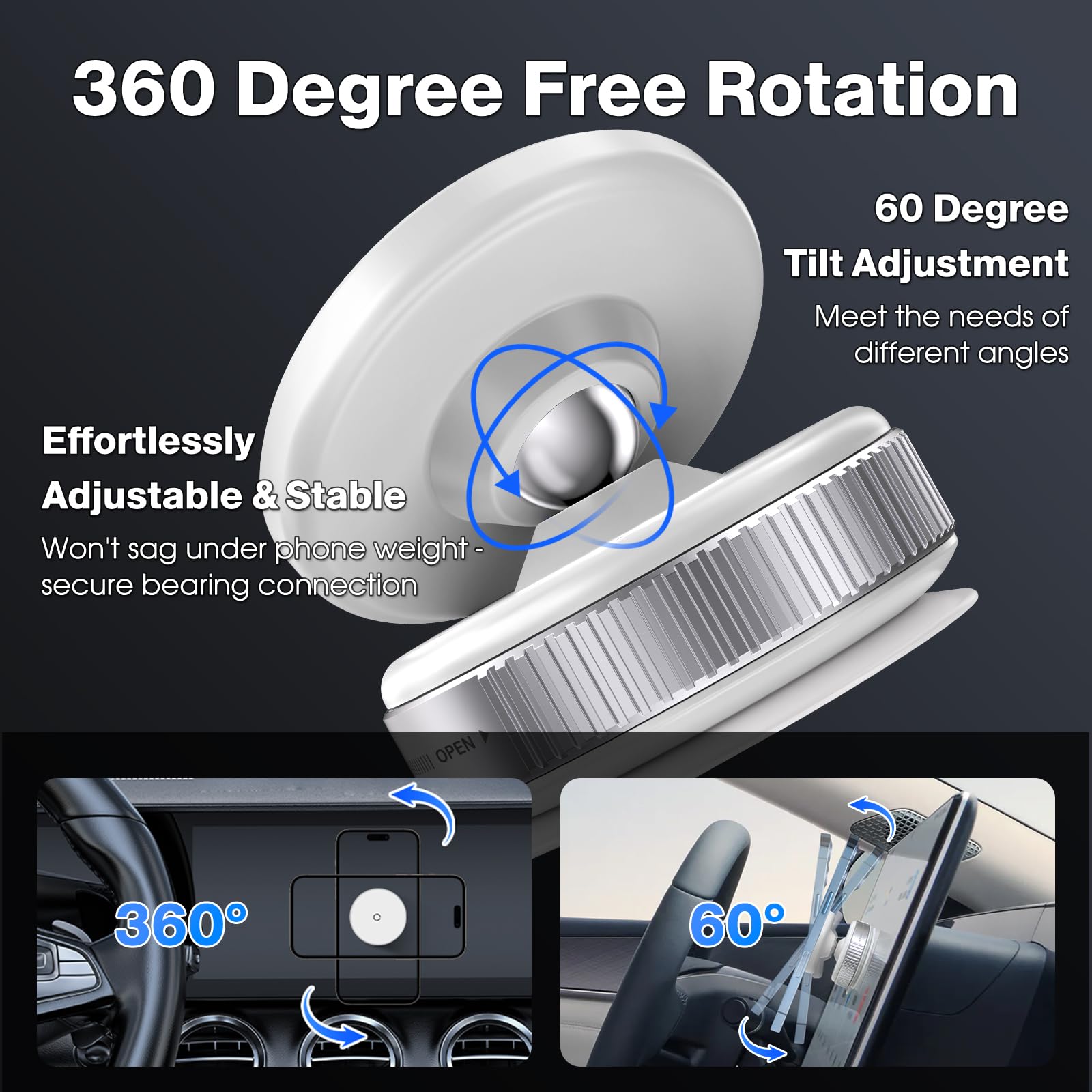 Jikasho 360° Vacuum Magnetic Suction Cup Phone Mount, Adjustable Hands- Suction Cup Phone Holder For Car/Gym/Mirror/Smooth Surface, Compatible With Iphone Android And All Smartphones (White)
