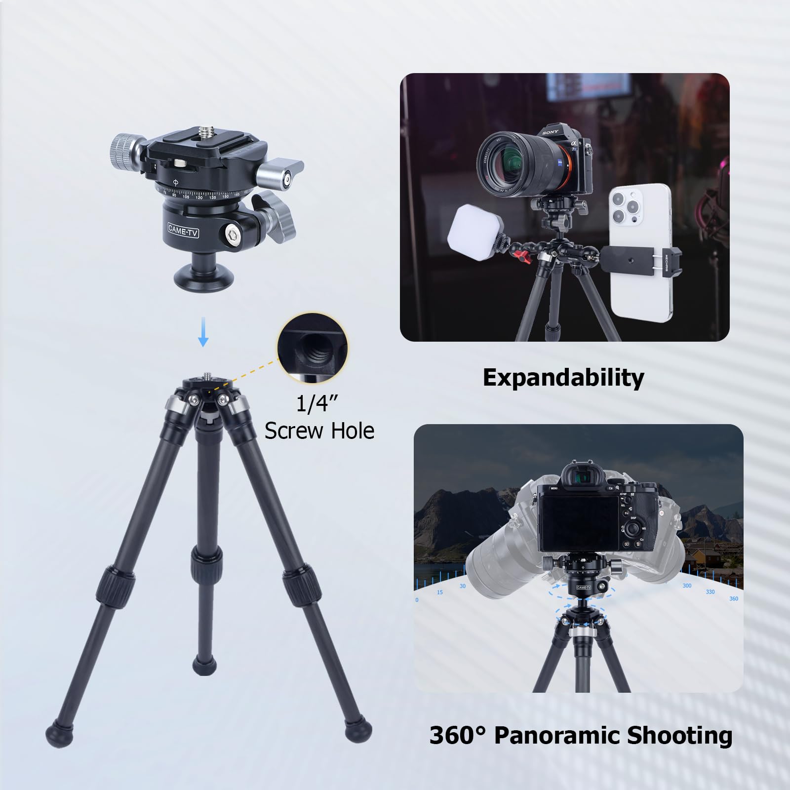 Mechrig Adjustable Carbon Fiber Tripod With 360° Panoramic Metal Ball Head, Compatible With Camera, Phone, Action Cam, Lightweight Travel Tripod For Photography, Vlogging, Live Streaming 61024