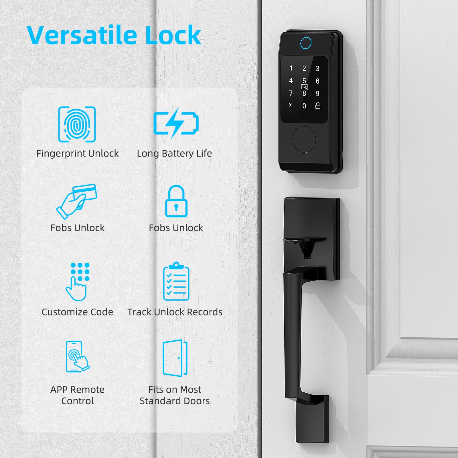 Miuedo Wifi Front Dook Locks Sets, Keyless Entry With Handlesets With Electronic Keypads, Biological Fingerprint Smart Deadbolt, Auto-Lock, Wi-Fi Acess, Gateway Included (Black)
