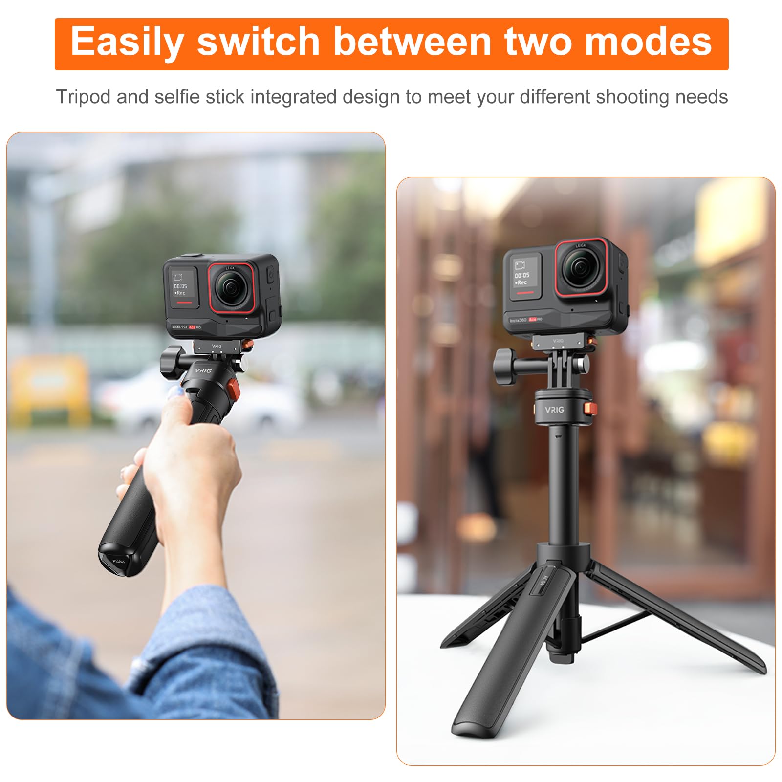 Vrig 20In Selfie Stick Tripod For Action Cameras, Extendable Tripod And Magnetic Quick Release Mount Adapter Vlog Accessories For Gopro Hero 13 12 11 10 9 8 7 6 5 / Dji Osmo Action