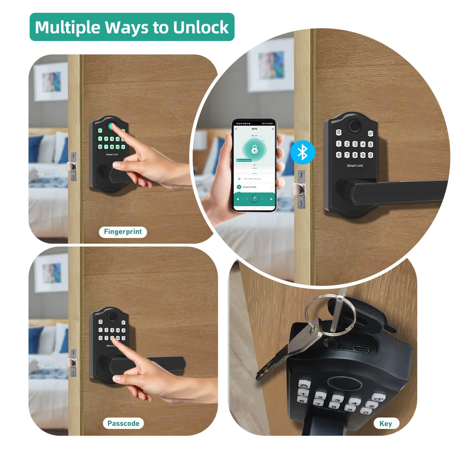 Hxdotecfin Keyless Entry Door Lock With Keypad, Smart Lock With Fingerprint And Door Knob For Front Door,Electronic Digital Door Lock With Handle,Easy To Install, Matte Black