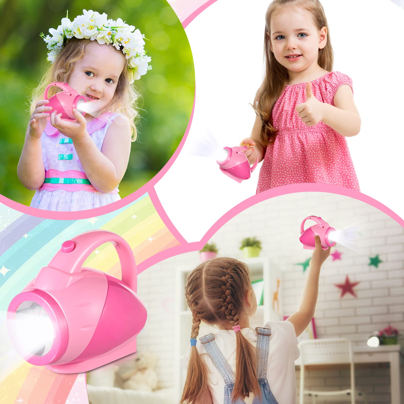 Nosiny 2 Pieces Kids Flashlights For Toddlers Pink Girls Plastic Flashlights With Easy Grip Handle Toddlers Camping Essentials For Kids Boys Girls
