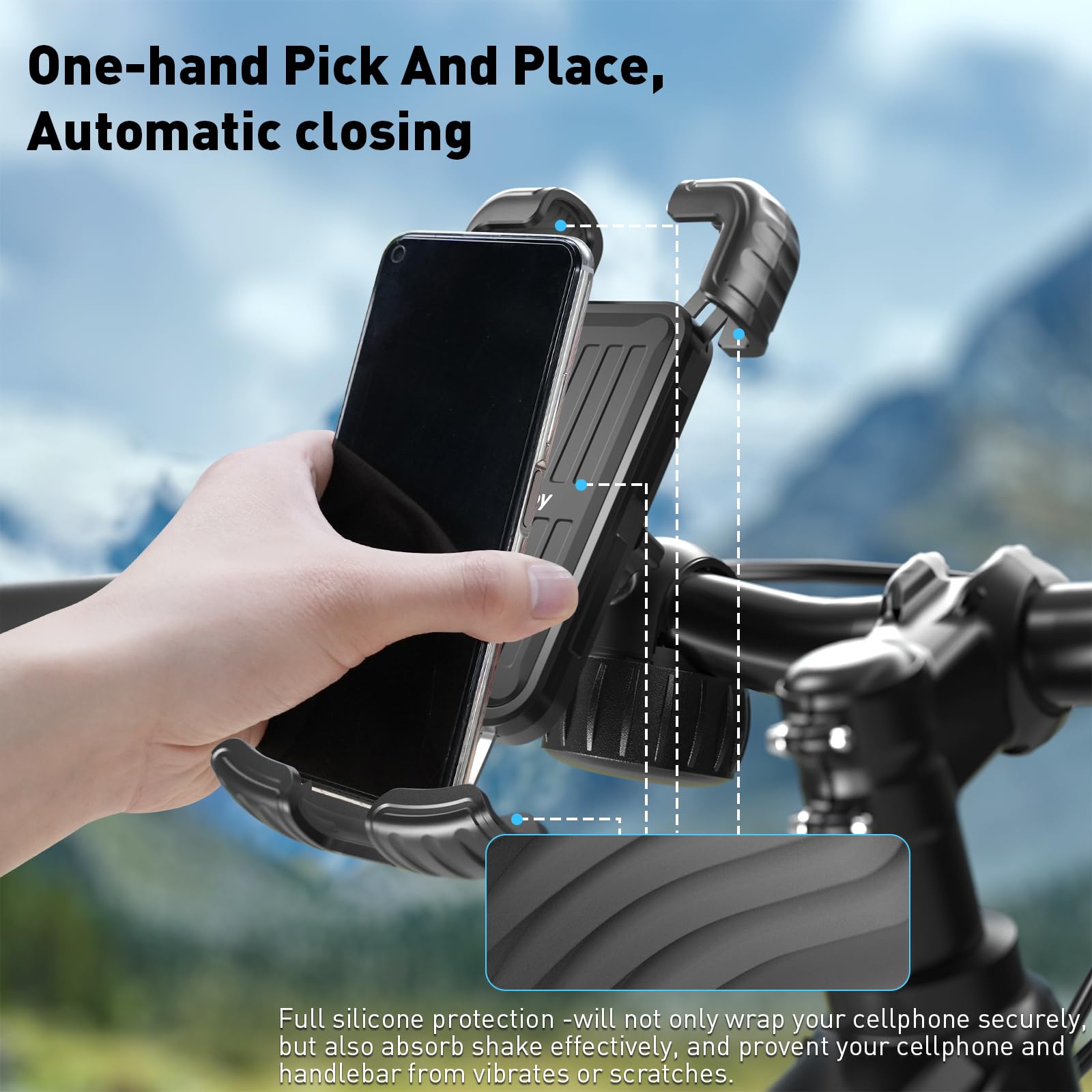Hiboy Bike Phone Holder, 360° Rotation Adjustable Motorcycle Phone Mount,Bicycle Scooter Handlebar Phone Clip For 5.1" - 6.8" Smartphones