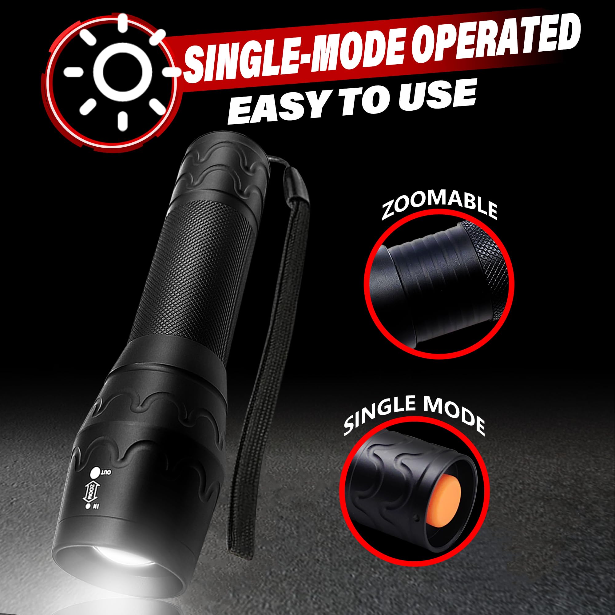 Fadomall Single Mode Led Flashlight High Lumens, Adjustable Focus, Emergency Flashlights For Power Outages, Camping And Home Use, 2 Pack