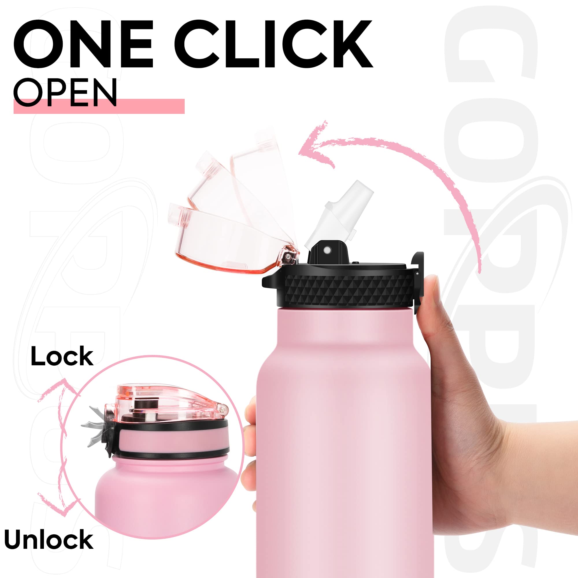 Goppus 24 Oz Insulated Double Wall Vacuum Water Bottle With Straw Stainless Steel Sports Water Cup