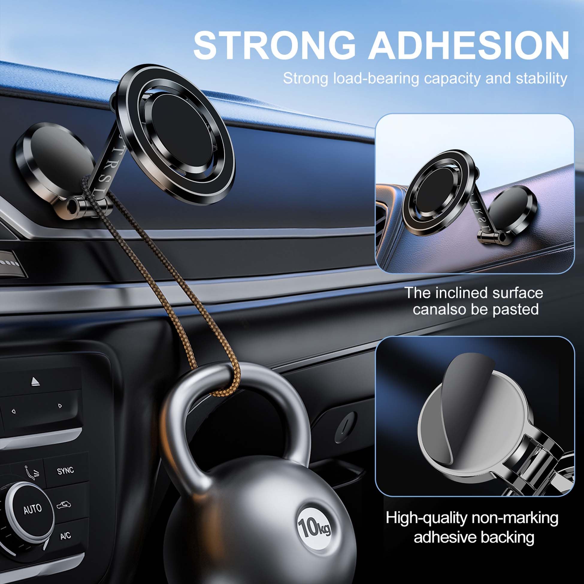 Jtrsl For Foldable Magsafe Car Mount - 360° Base Rotating Car Dashboard Magnetic Cell Phone Holder, Powerful Magnet Car Phone Holder, Compatible With All Smartphones-Magsafe Car Accessories