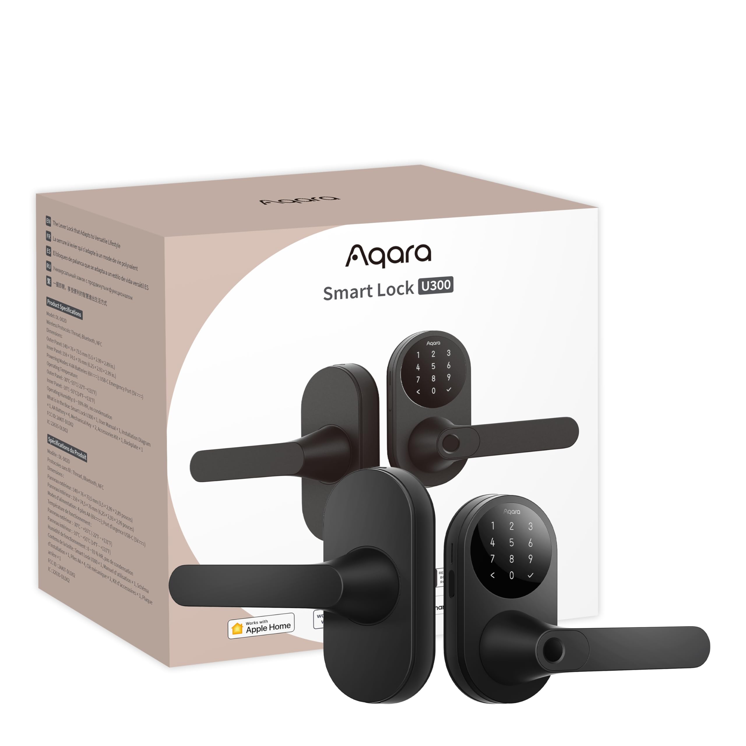 Aqara Smart Lock U300, Fingerprint Keyless Entry Door Lock With Handle, Matter Over Thread With Apple Home Keys, Touchscreen Keypad, Smart Lever Lock Supports Apple Home, Alexa, Google, Ifttt, Black