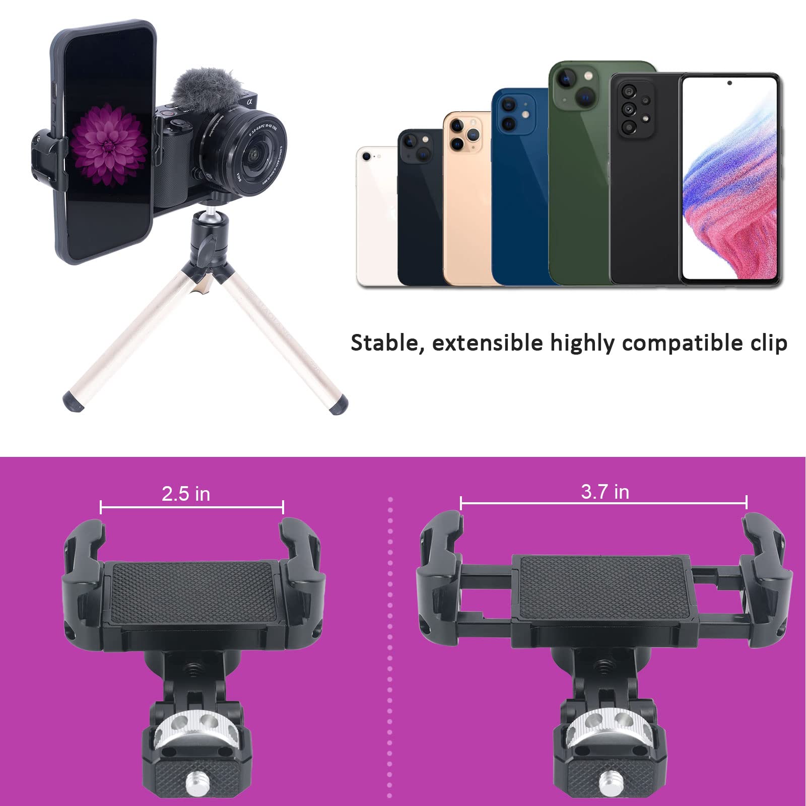 Niceyrig Pro Phone Holder With 1/4 Mount 360 Degree Rotation And 180 Degree Tilt For Dslr And Mirrorless, Cinema Camera, Camcorder Cage Rig - 519