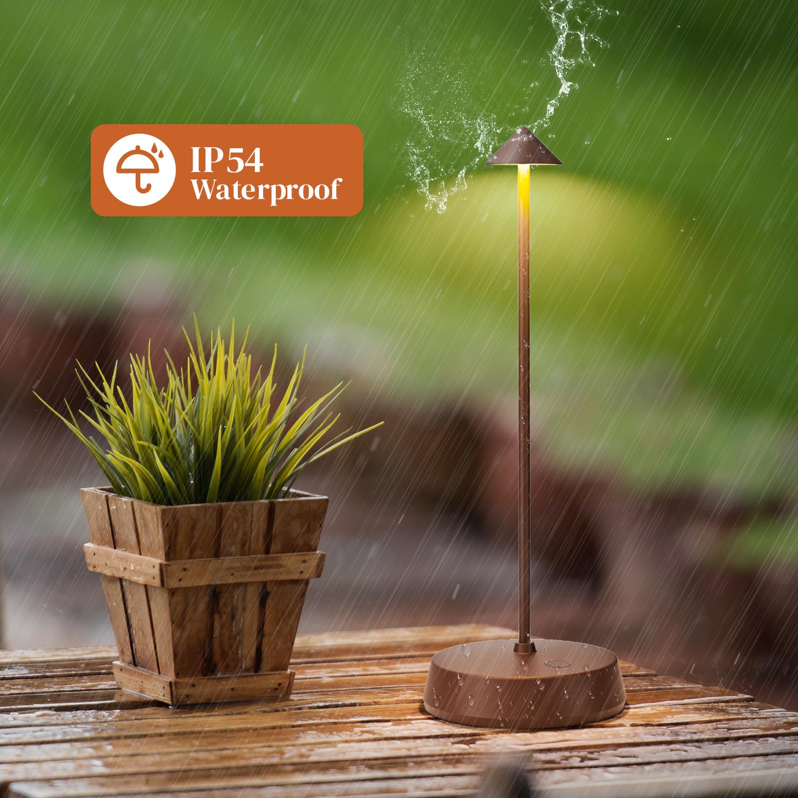 Jicai Cordless Table Lamp Rechargeable, Battery Operated 6000Mah Desk Lamp Touch Dimmable Lamp Outdoor Waterproof Portable Wireless Table Light, Small Table Lamp For Restaurant Bar/Outdoor (Brown-2Pc)
