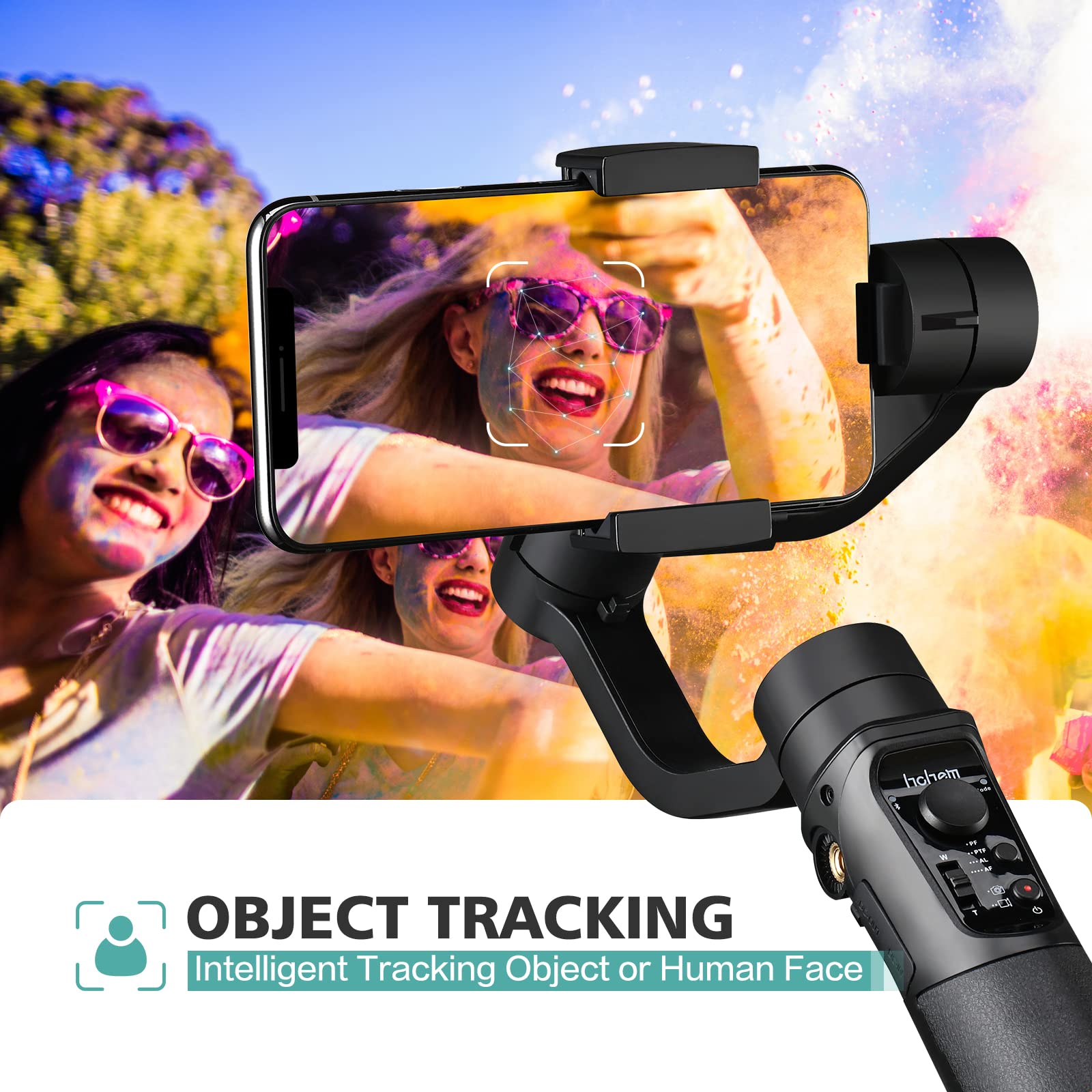 Hohem 3-Axis Gimbal Stabilizer For Iphone 13 12 11 Pro X Xr Xs Smartphone With 3D Inception Sport Mode Object Face Tracking Motion Time-Lapse Quick Balance Handheld Gimbal For Vlog Youtuber Live Video